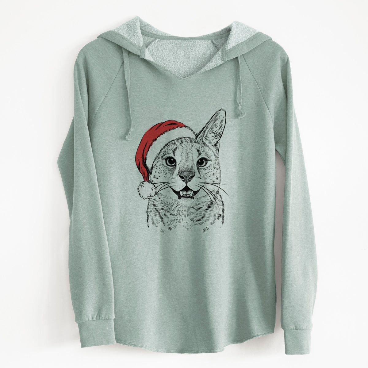 Santa Lucky the Serval Cat - Cali Wave Hooded Sweatshirt
