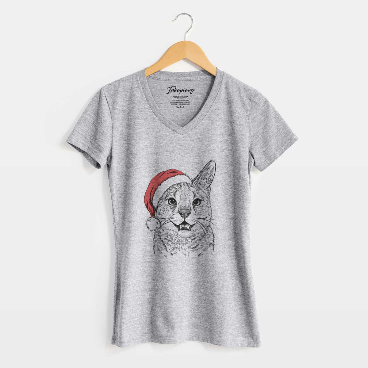 Santa Lucky the Serval Cat - Women's V-neck Shirt