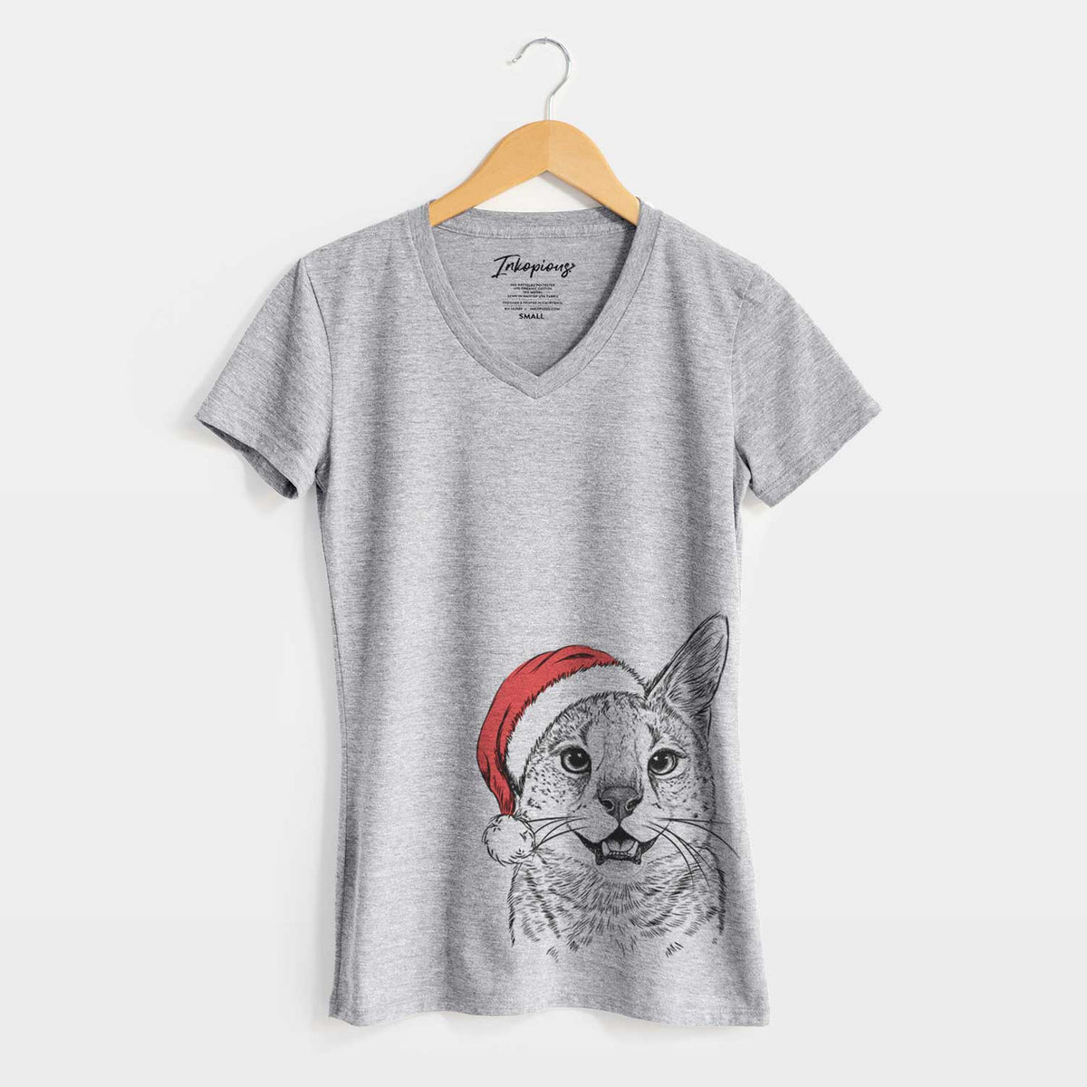 Santa Lucky the Serval Cat - Women's V-neck Shirt