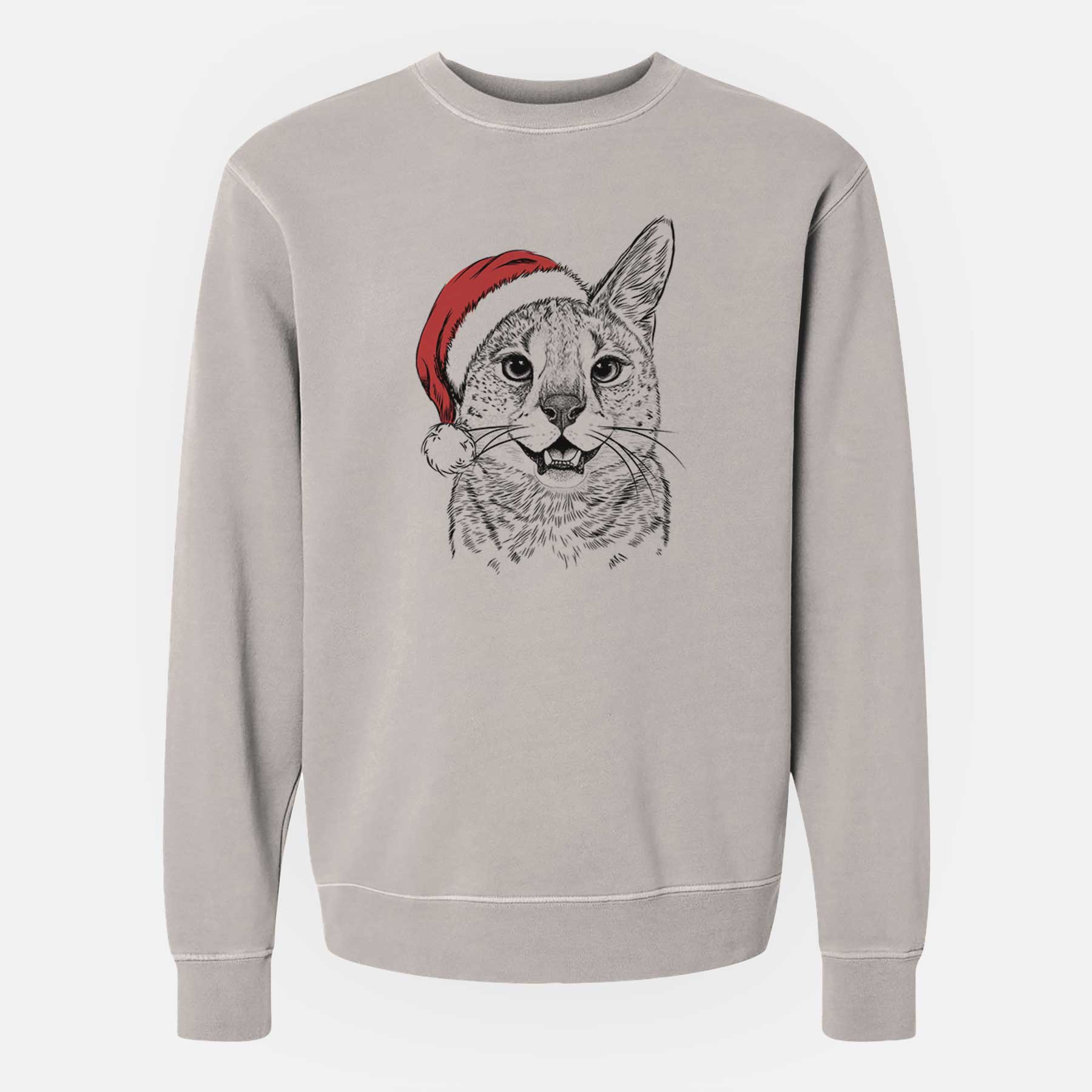 Santa Lucky the Serval Cat - Unisex Pigment Dyed Crew Sweatshirt