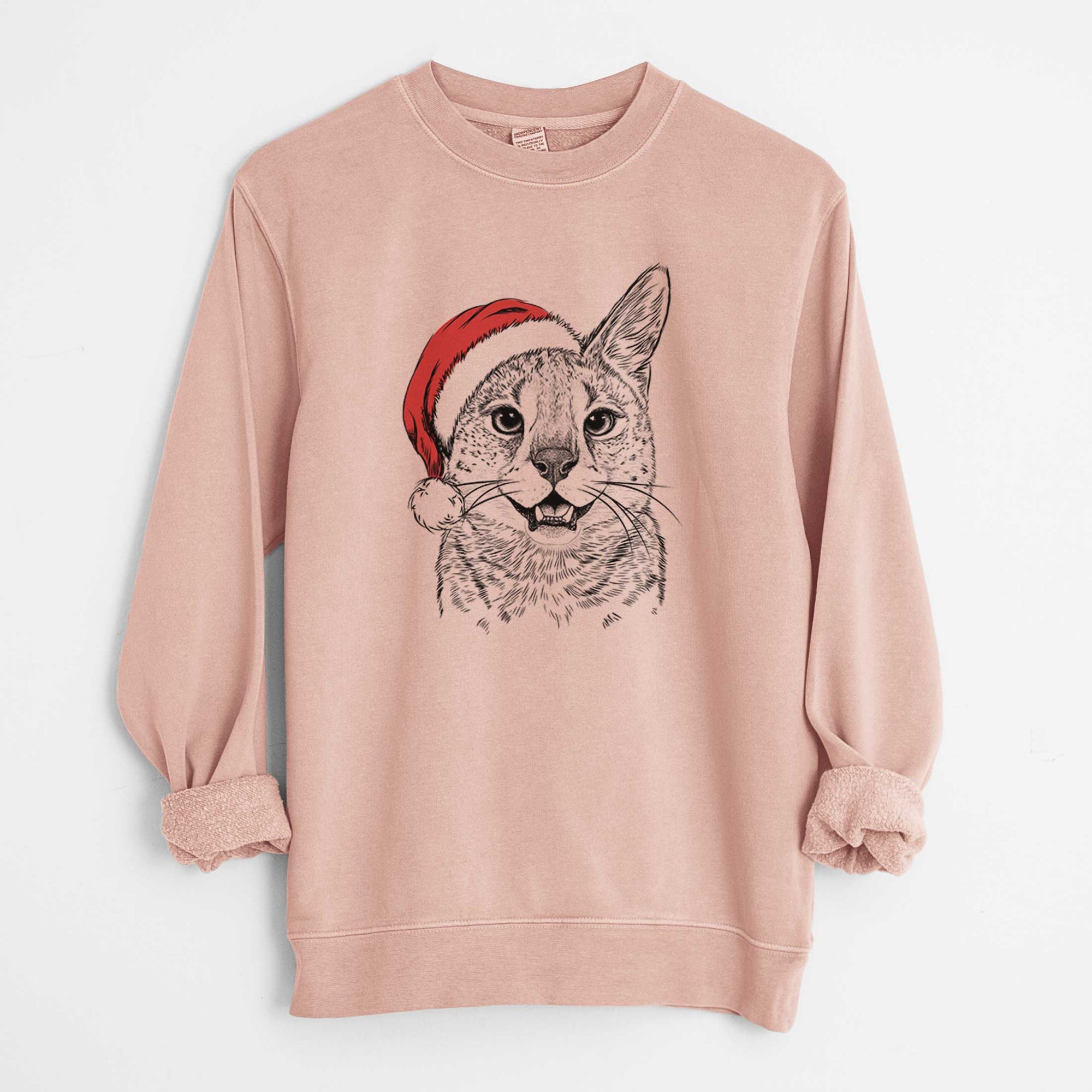 Santa Lucky the Serval Cat - Unisex Pigment Dyed Crew Sweatshirt