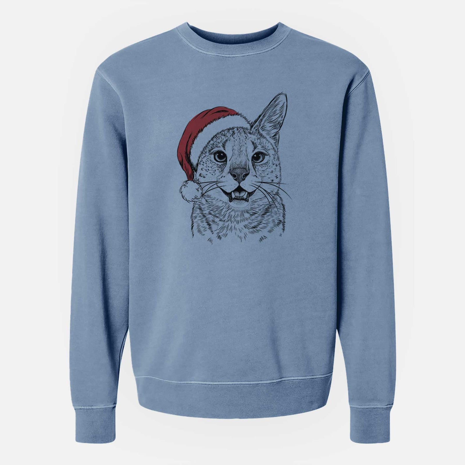 Santa Lucky the Serval Cat - Unisex Pigment Dyed Crew Sweatshirt