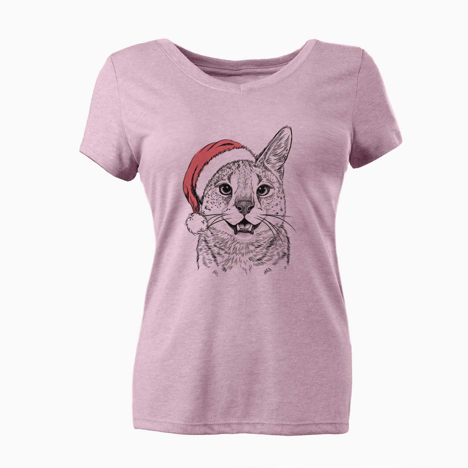 Santa Lucky the Serval Cat - Women's V-neck Shirt