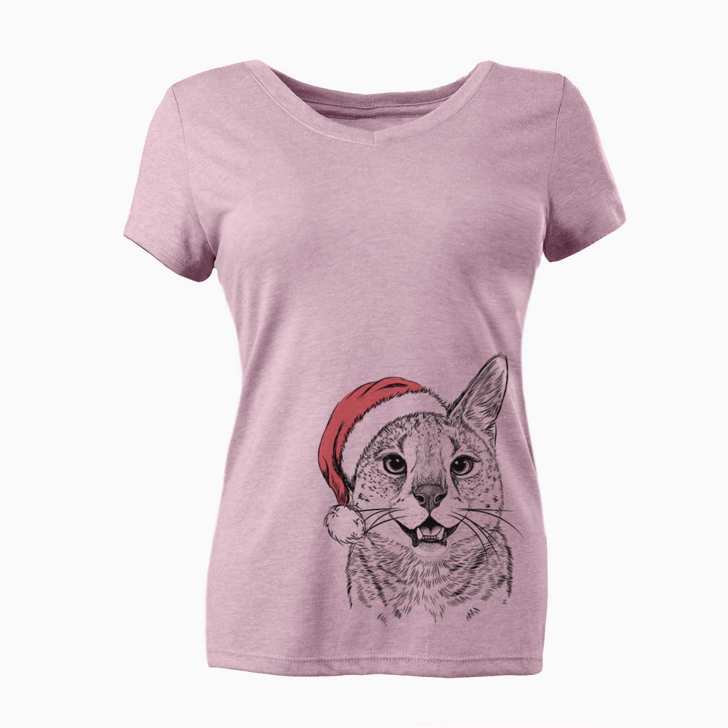 Santa Lucky the Serval Cat - Women's V-neck Shirt