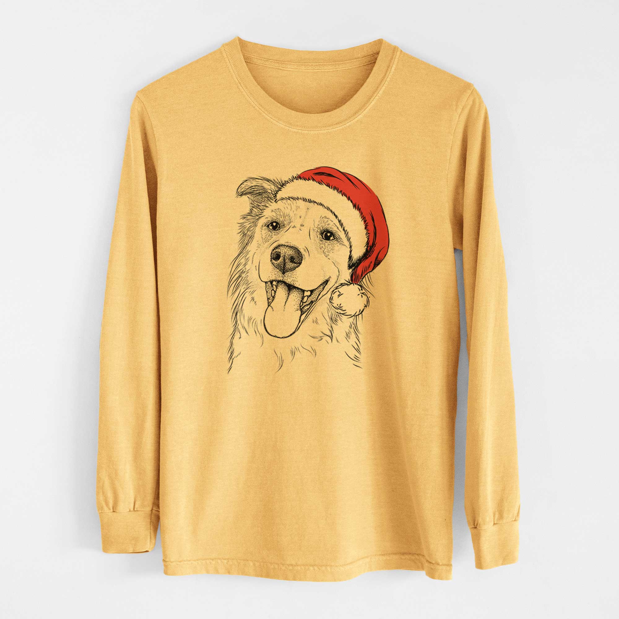 Santa Macaroni the Border Collie - Heavyweight 100% Cotton Long Sleeve