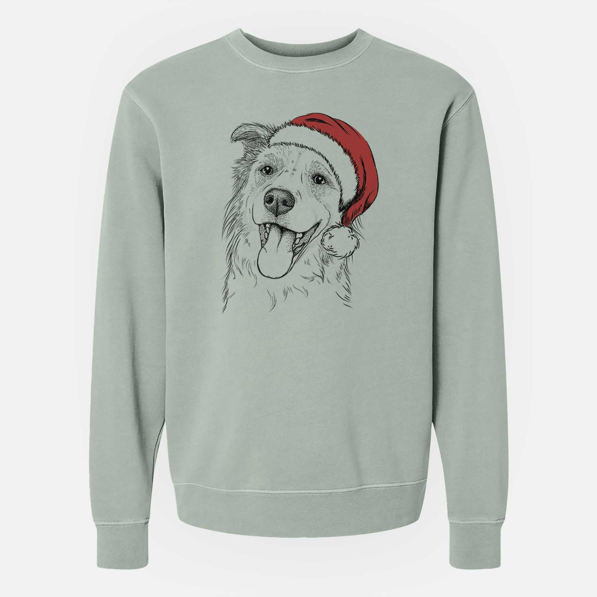 Santa Macaroni the Border Collie - Unisex Pigment Dyed Crew Sweatshirt