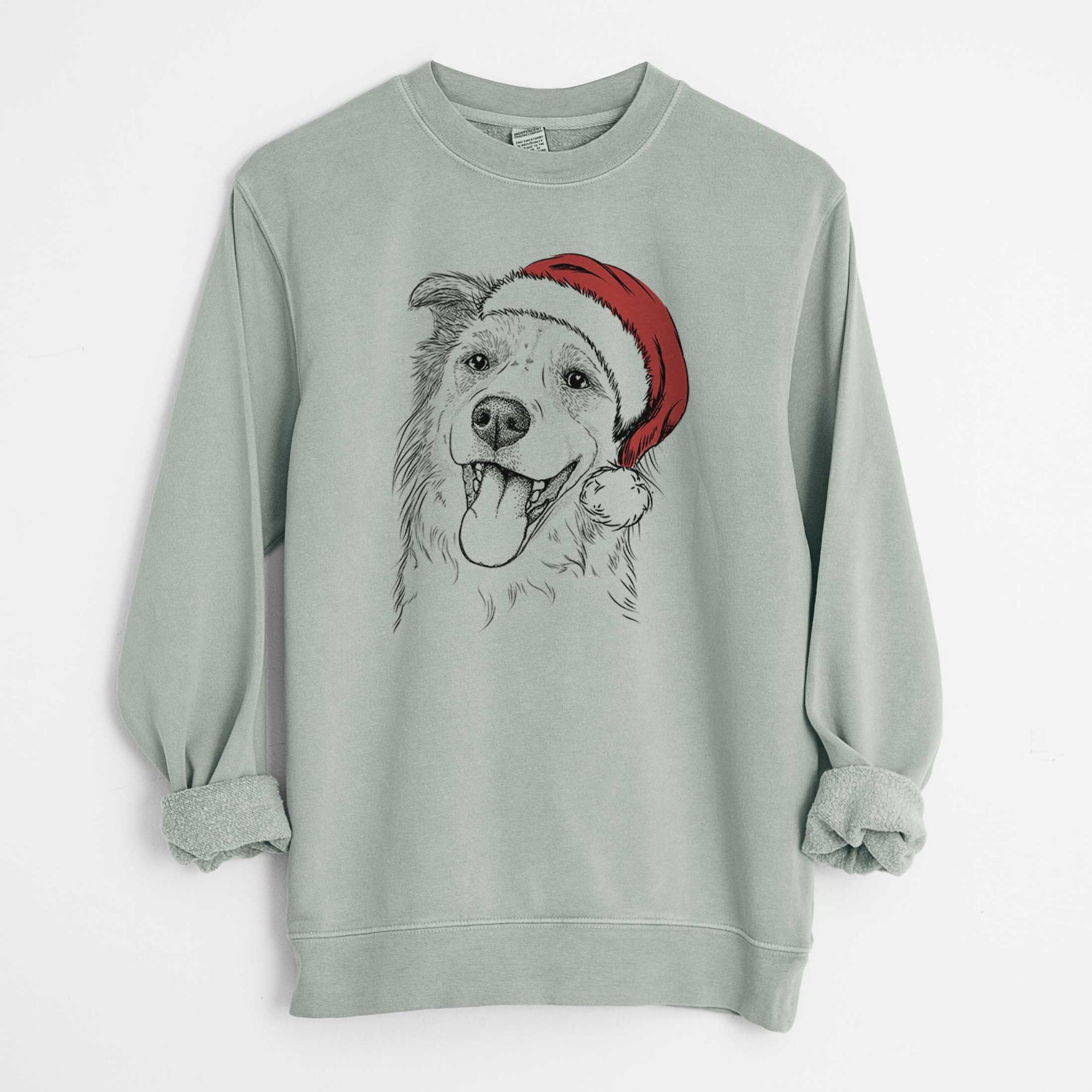 Santa Macaroni the Border Collie - Unisex Pigment Dyed Crew Sweatshirt