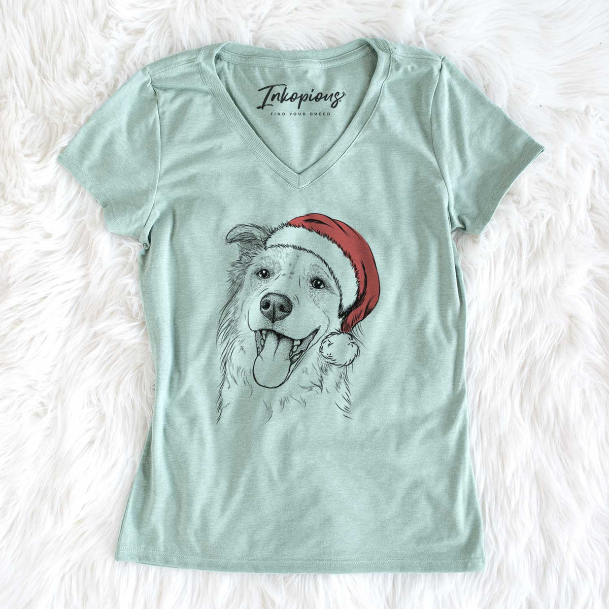 Santa Macaroni the Border Collie - Women's V-neck Shirt