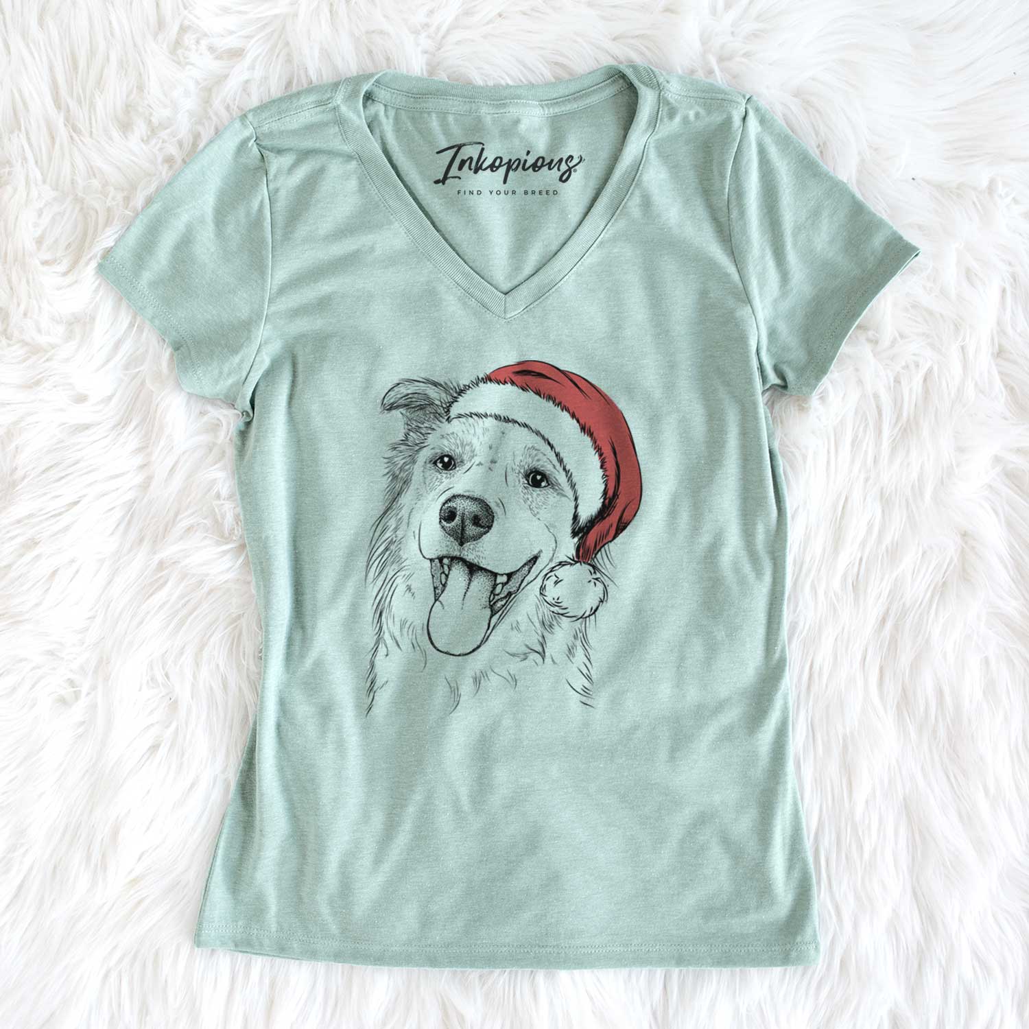 Santa Macaroni the Border Collie - Women's V-neck Shirt