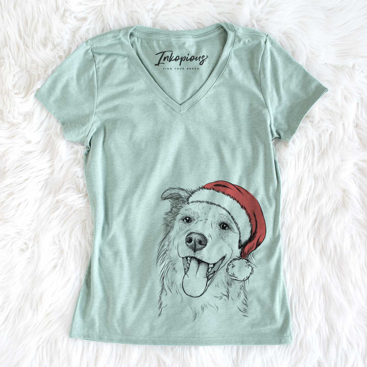 Santa Macaroni the Border Collie - Women&#39;s V-neck Shirt