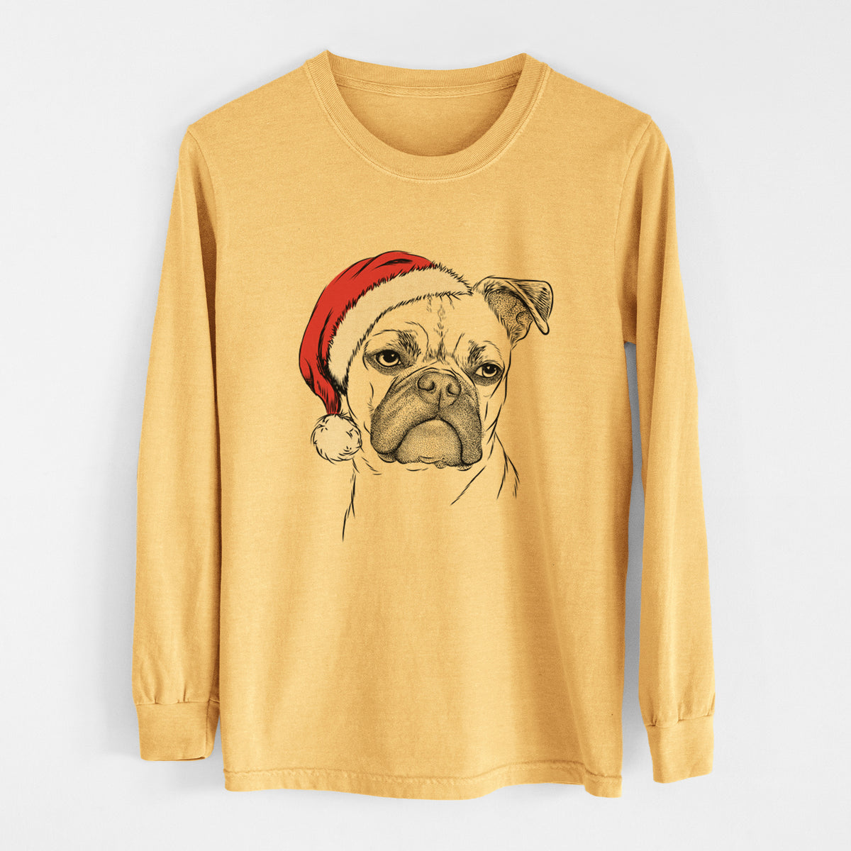 Santa Mack the Bugg (Boston Terrier/Pug) - Heavyweight 100% Cotton Long Sleeve