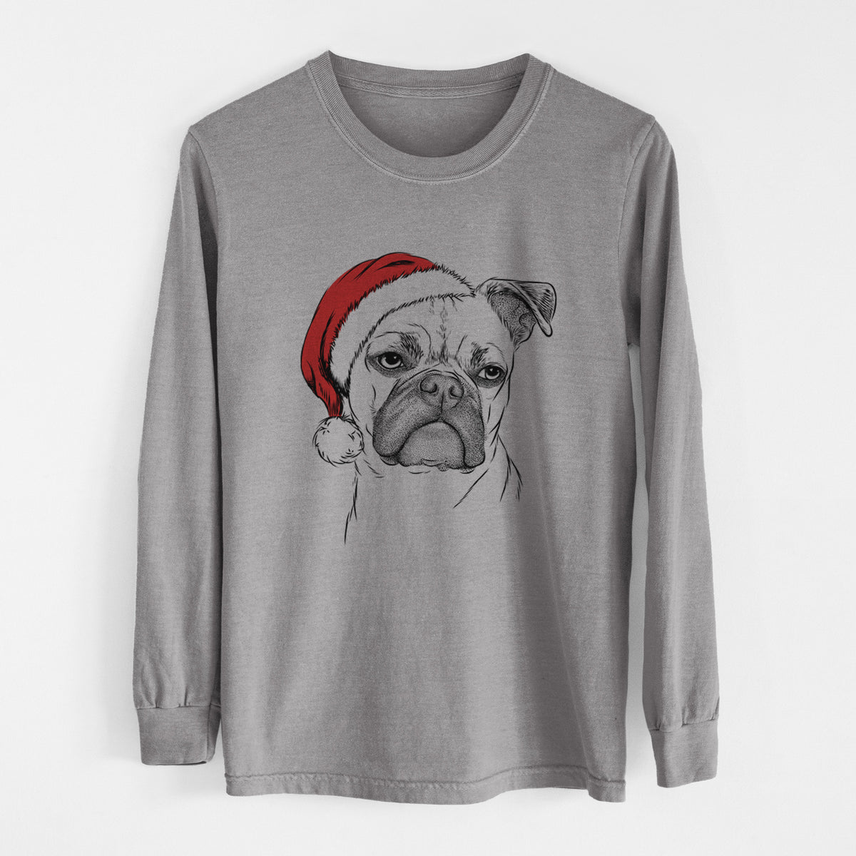 Santa Mack the Bugg (Boston Terrier/Pug) - Heavyweight 100% Cotton Long Sleeve