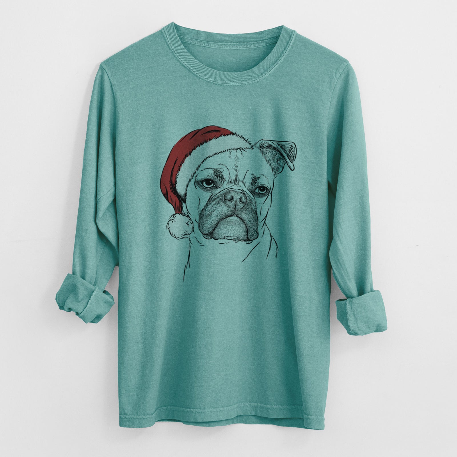 Santa Mack the Bugg (Boston Terrier/Pug) - Heavyweight 100% Cotton Long Sleeve