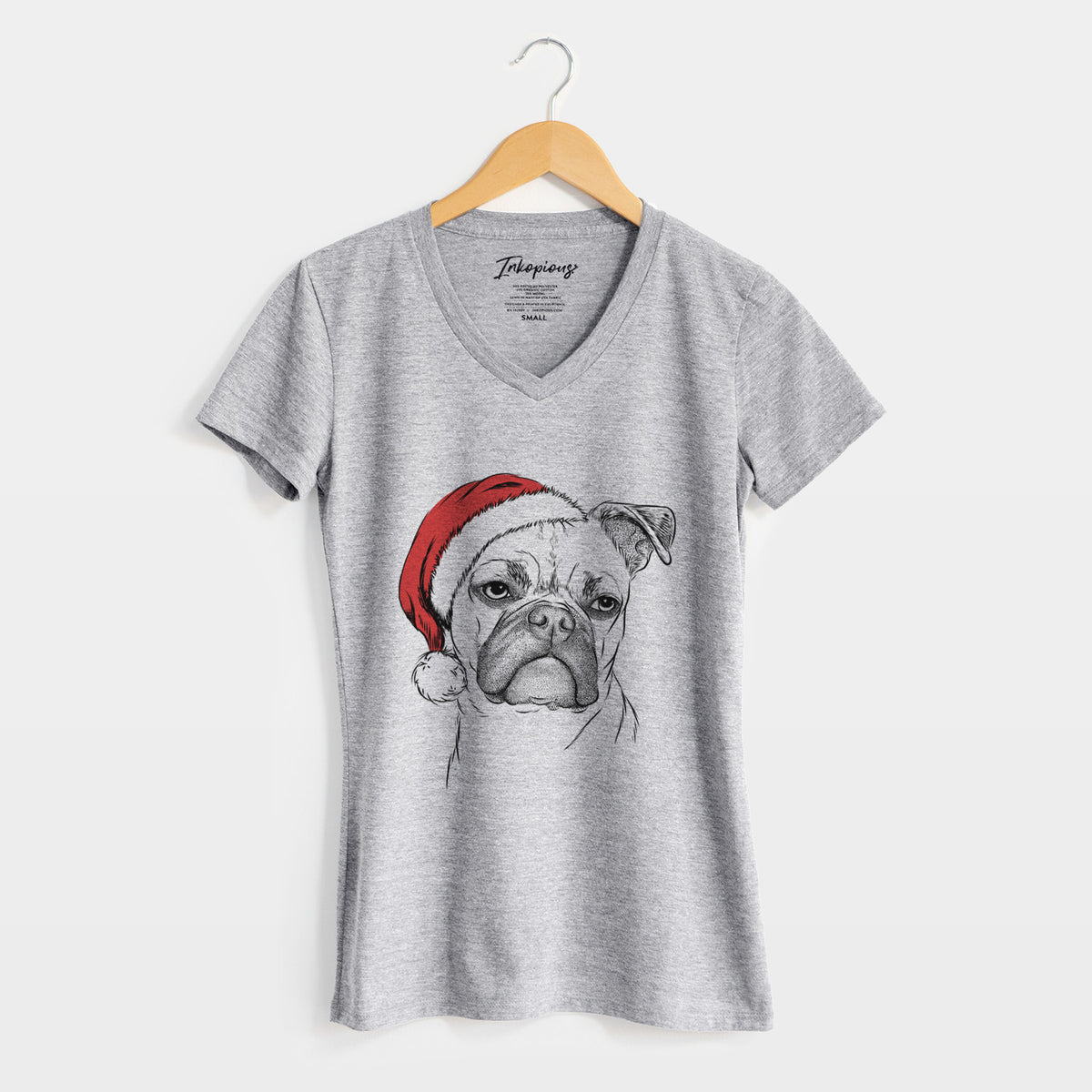 Santa Mack the Bugg (Boston Terrier/Pug) - Women's Perfect V-neck Shirt