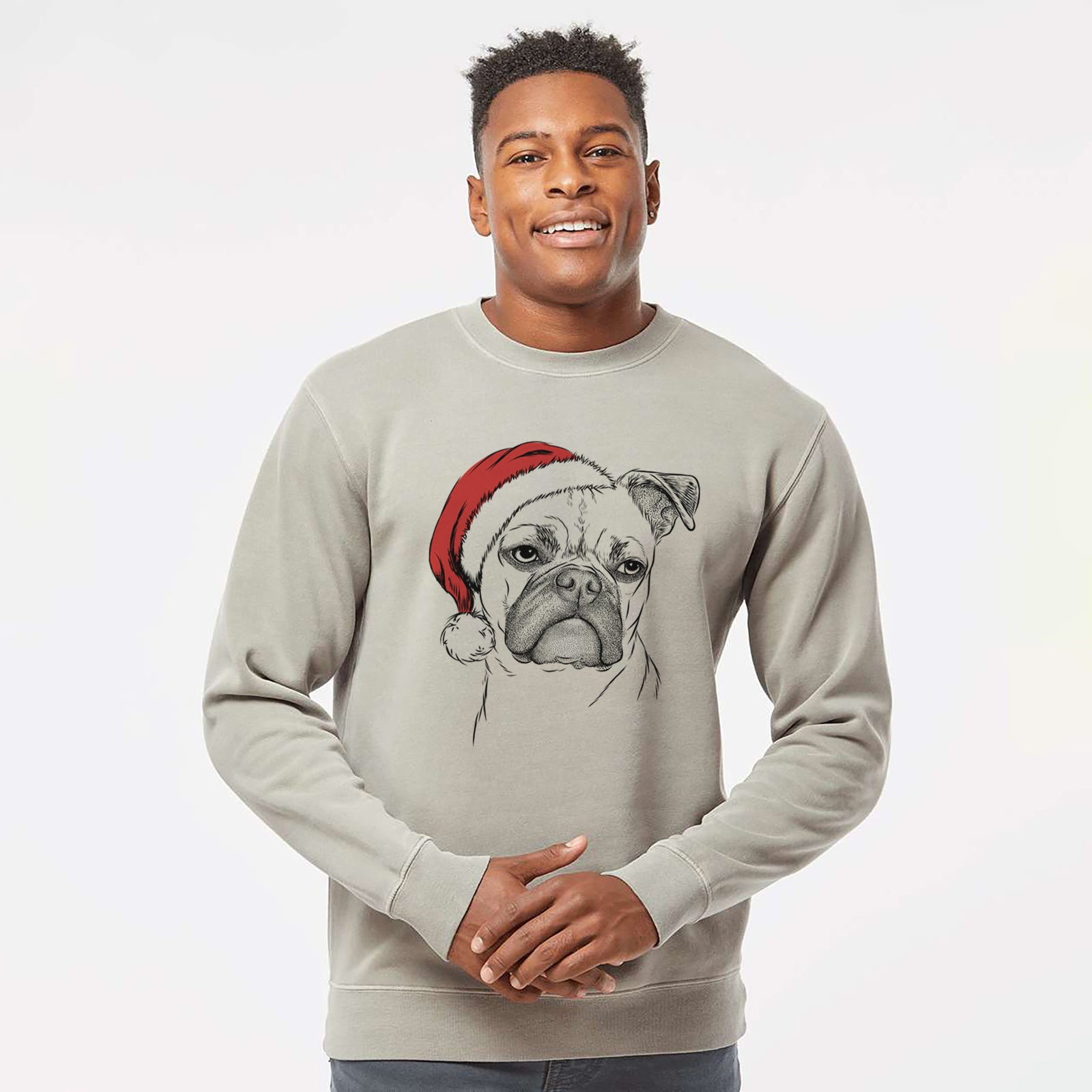 Santa Mack the Bugg (Boston Terrier/Pug) - Unisex Pigment Dyed Crew Sweatshirt