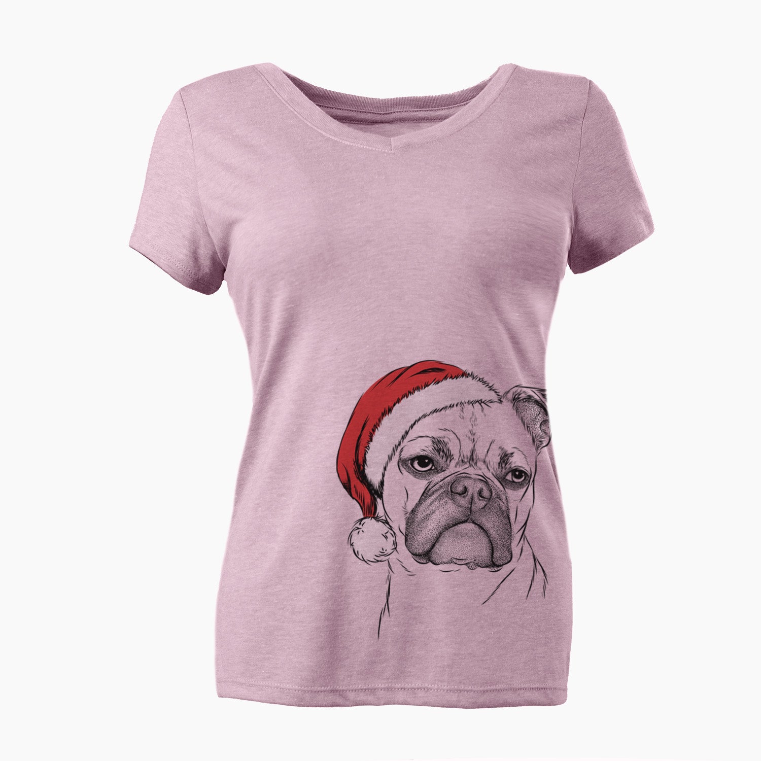 Santa Mack the Bugg (Boston Terrier/Pug) - Women's Perfect V-neck Shirt