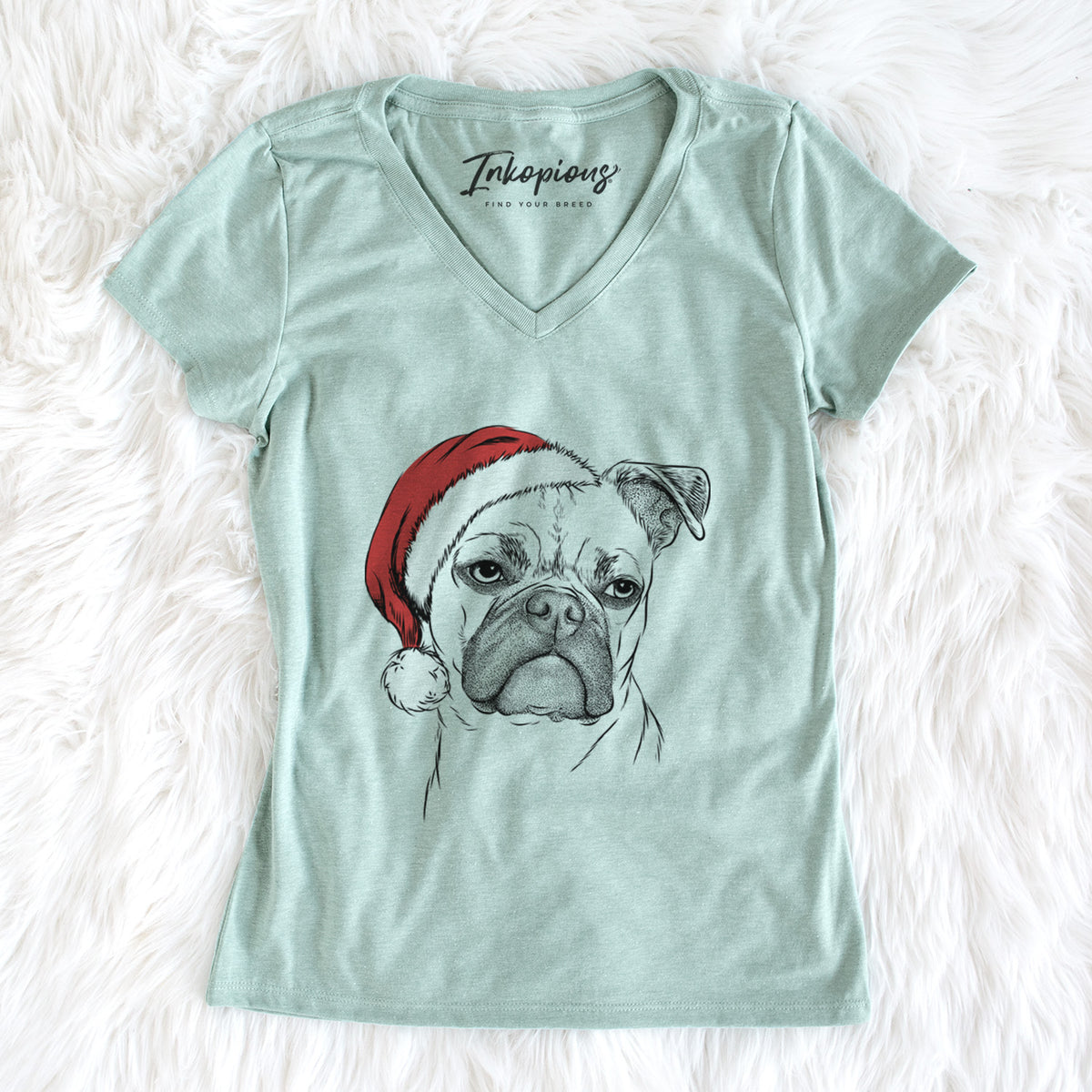 Santa Mack the Bugg (Boston Terrier/Pug) - Women's Perfect V-neck Shirt