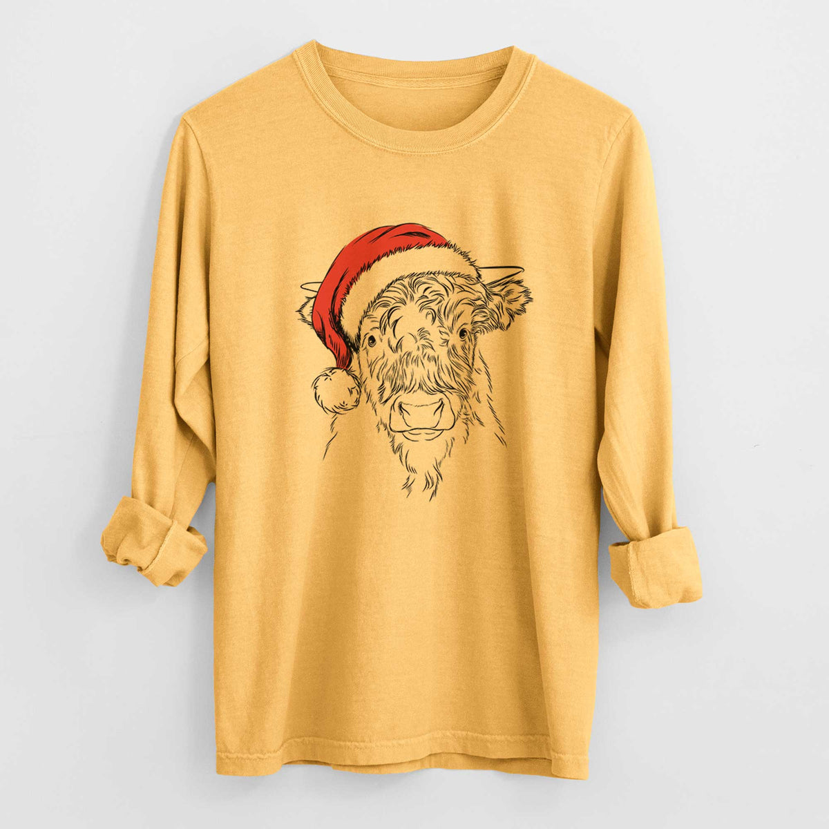 Santa Mack the Scottish Highland Cow - Heavyweight 100% Cotton Long Sleeve
