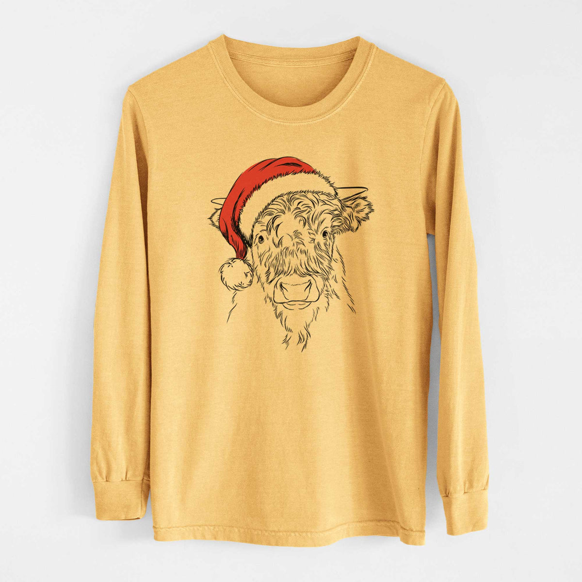 Santa Mack the Scottish Highland Cow - Heavyweight 100% Cotton Long Sleeve