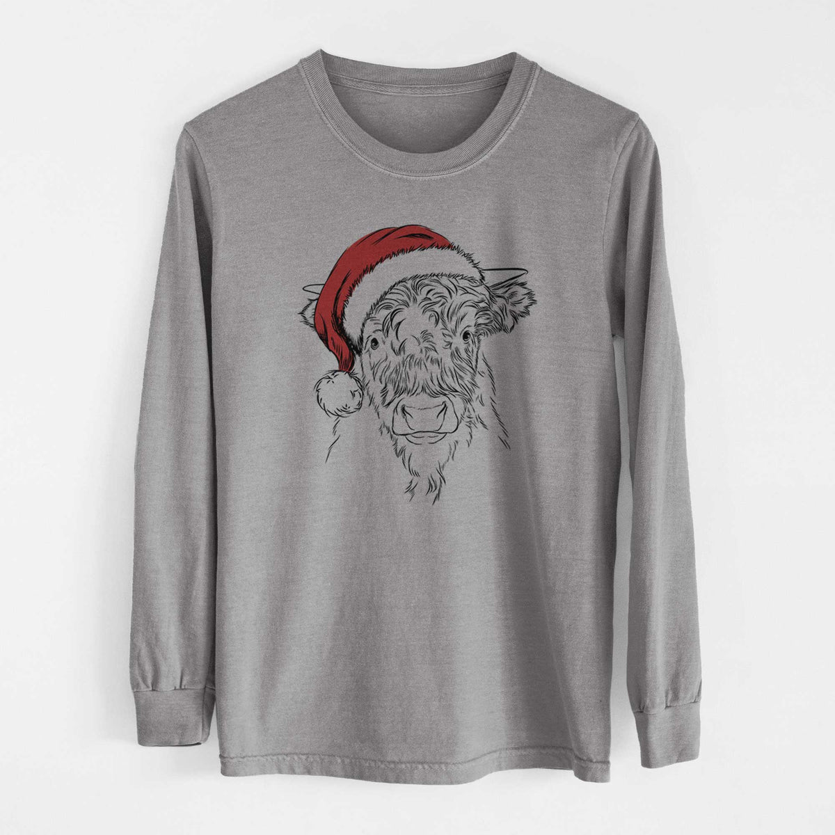Santa Mack the Scottish Highland Cow - Heavyweight 100% Cotton Long Sleeve
