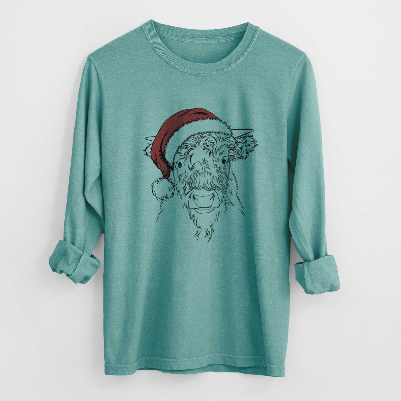 Santa Mack the Scottish Highland Cow - Heavyweight 100% Cotton Long Sleeve