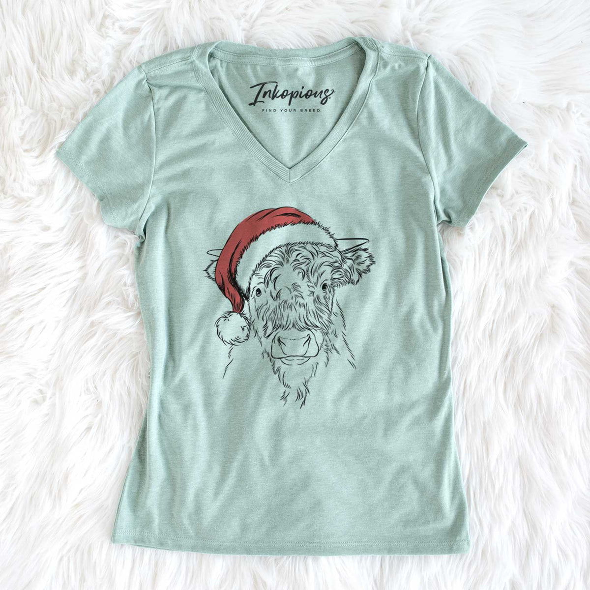 Santa Mack the Scottish Highland Cow - Women's V-neck Shirt