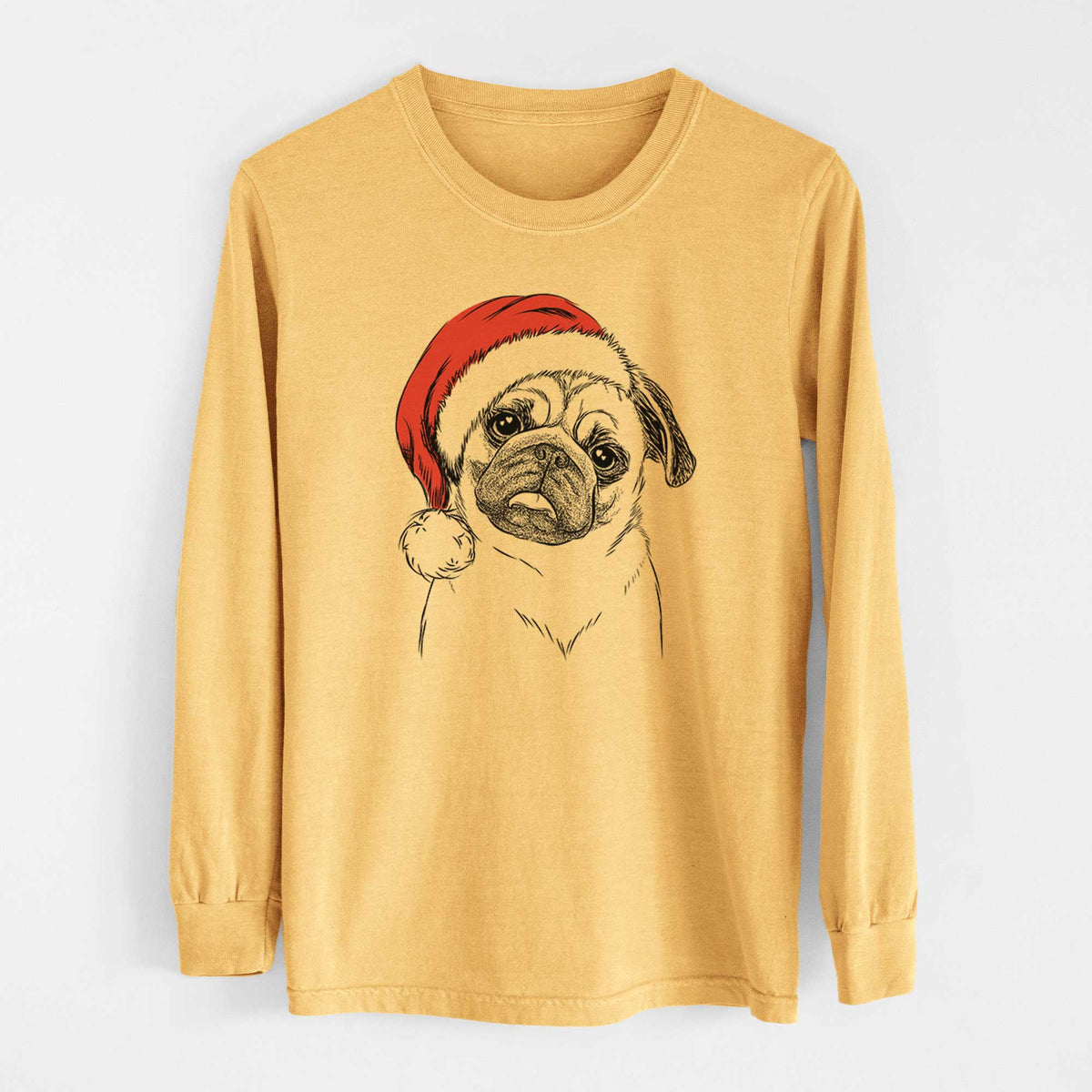 Santa Macy the Pug - Heavyweight 100% Cotton Long Sleeve