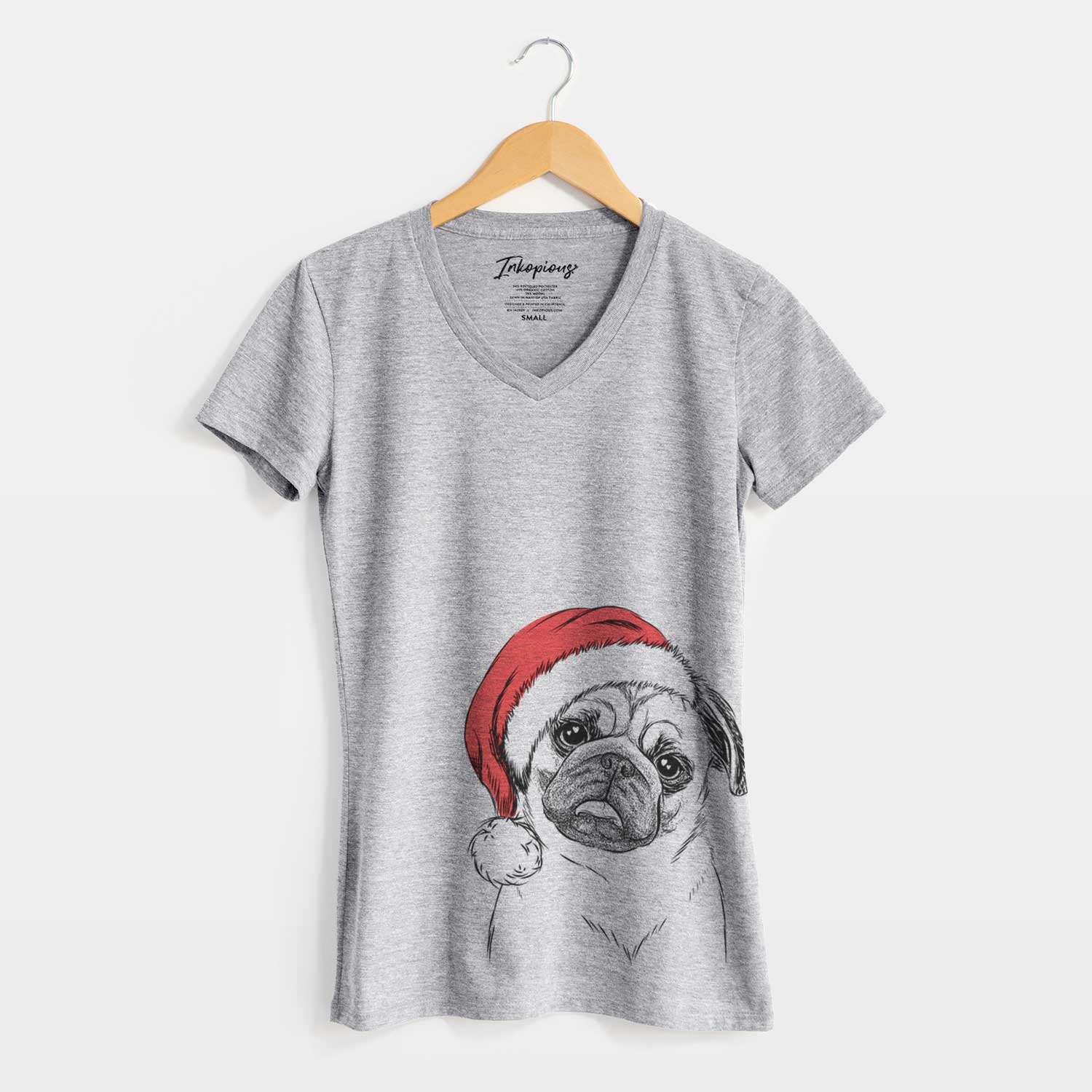 Santa Macy the Pug - Women's V-neck Shirt