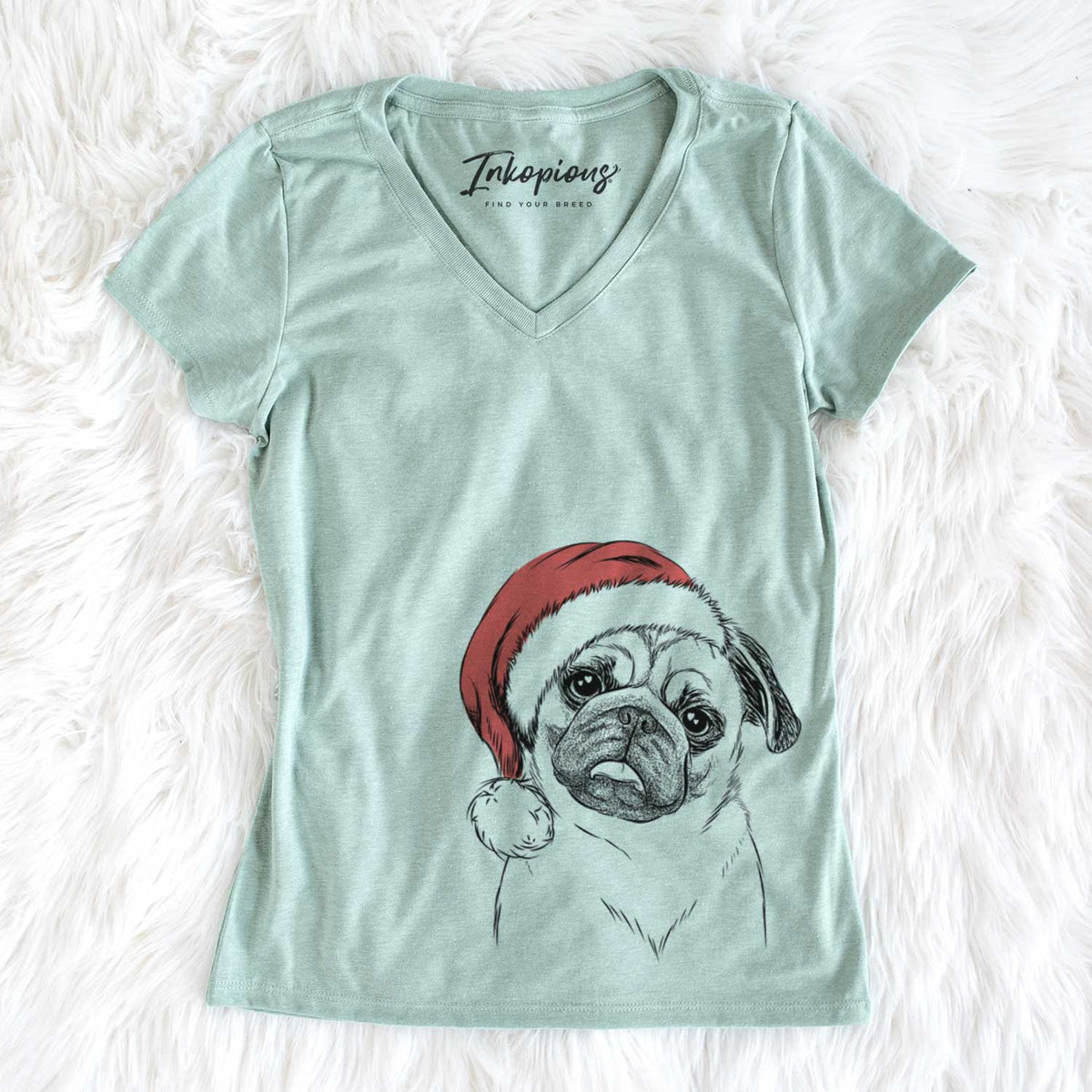 Santa Macy the Pug - Women&#39;s V-neck Shirt