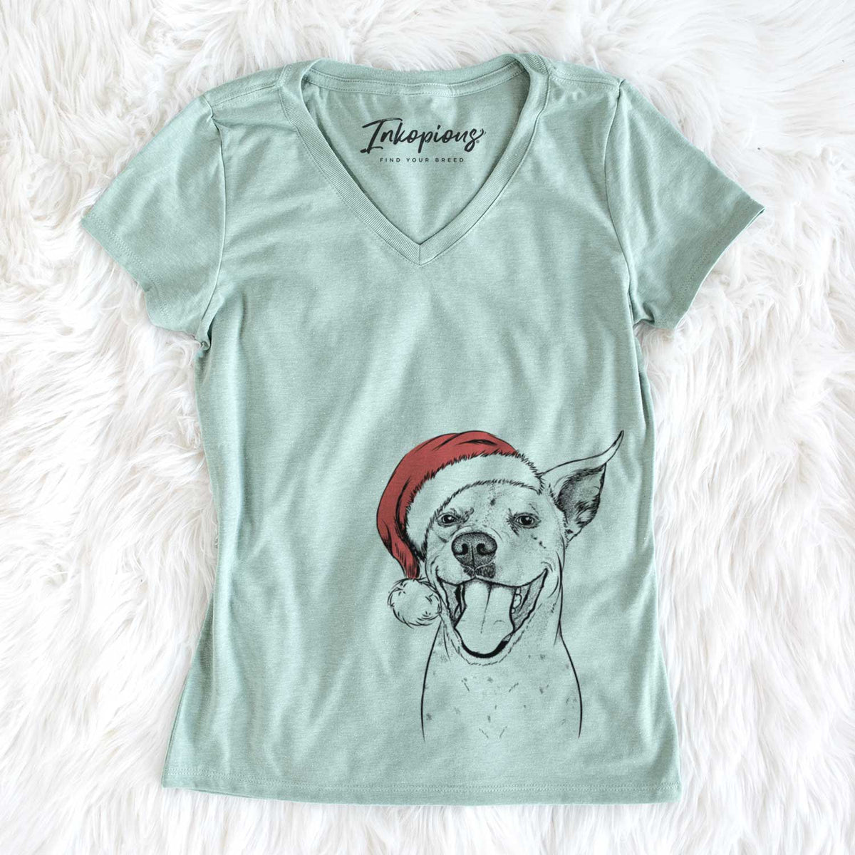 Santa Maddie the Dalmatian Pitbull Mix - Women&#39;s V-neck Shirt