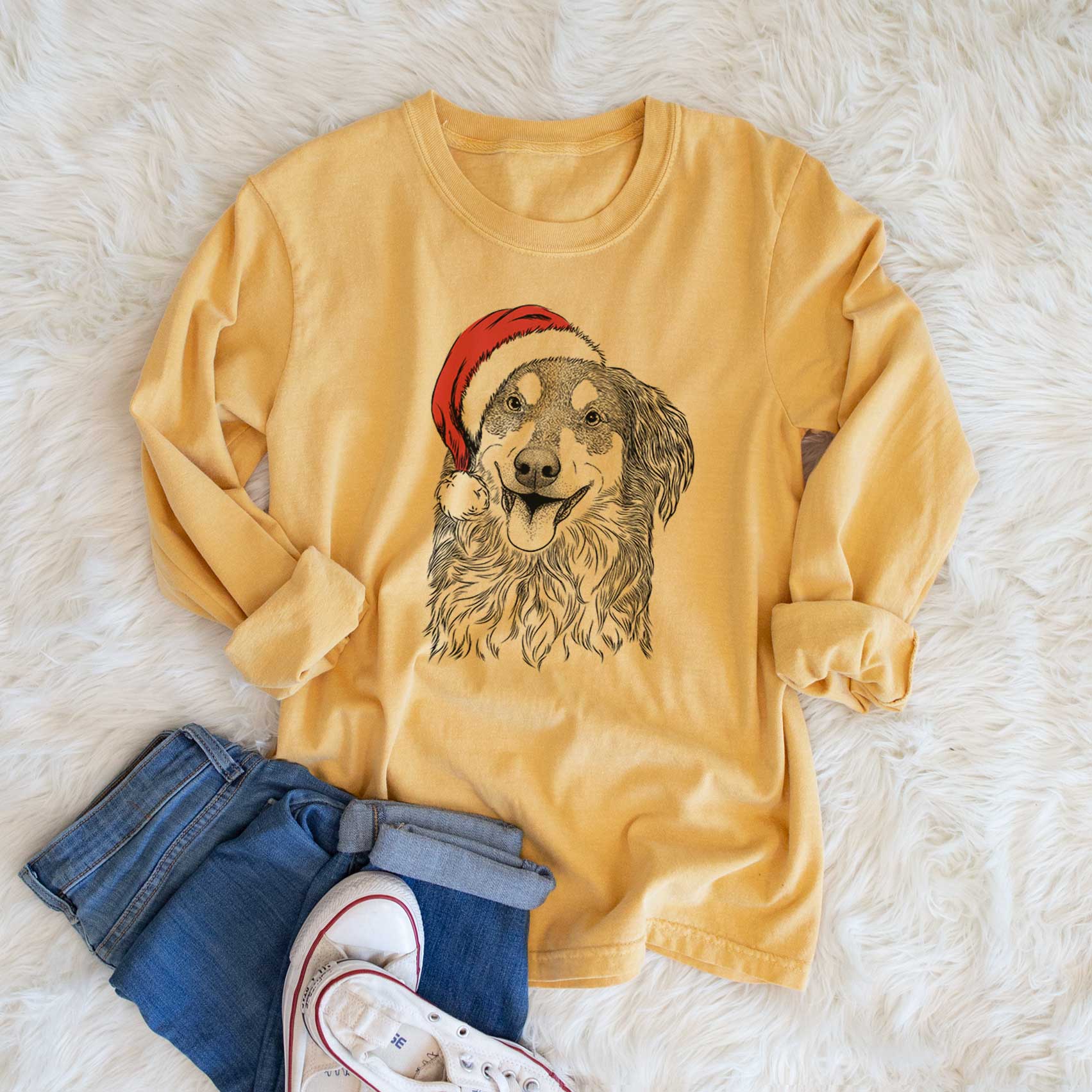 Santa Maddie the English Shepherd - Heavyweight 100% Cotton Long Sleeve