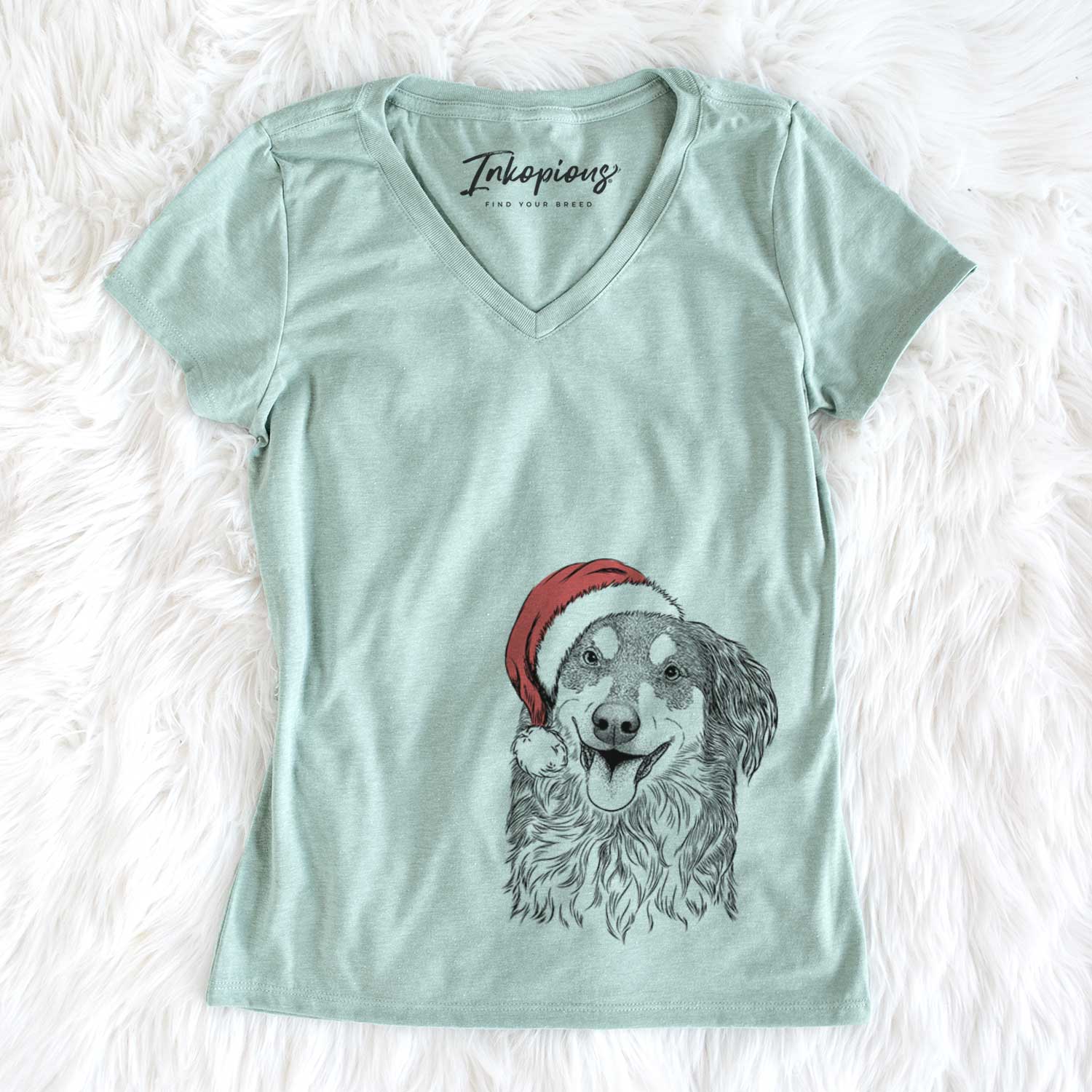 Santa Maddie the English Shepherd - Women's V-neck Shirt