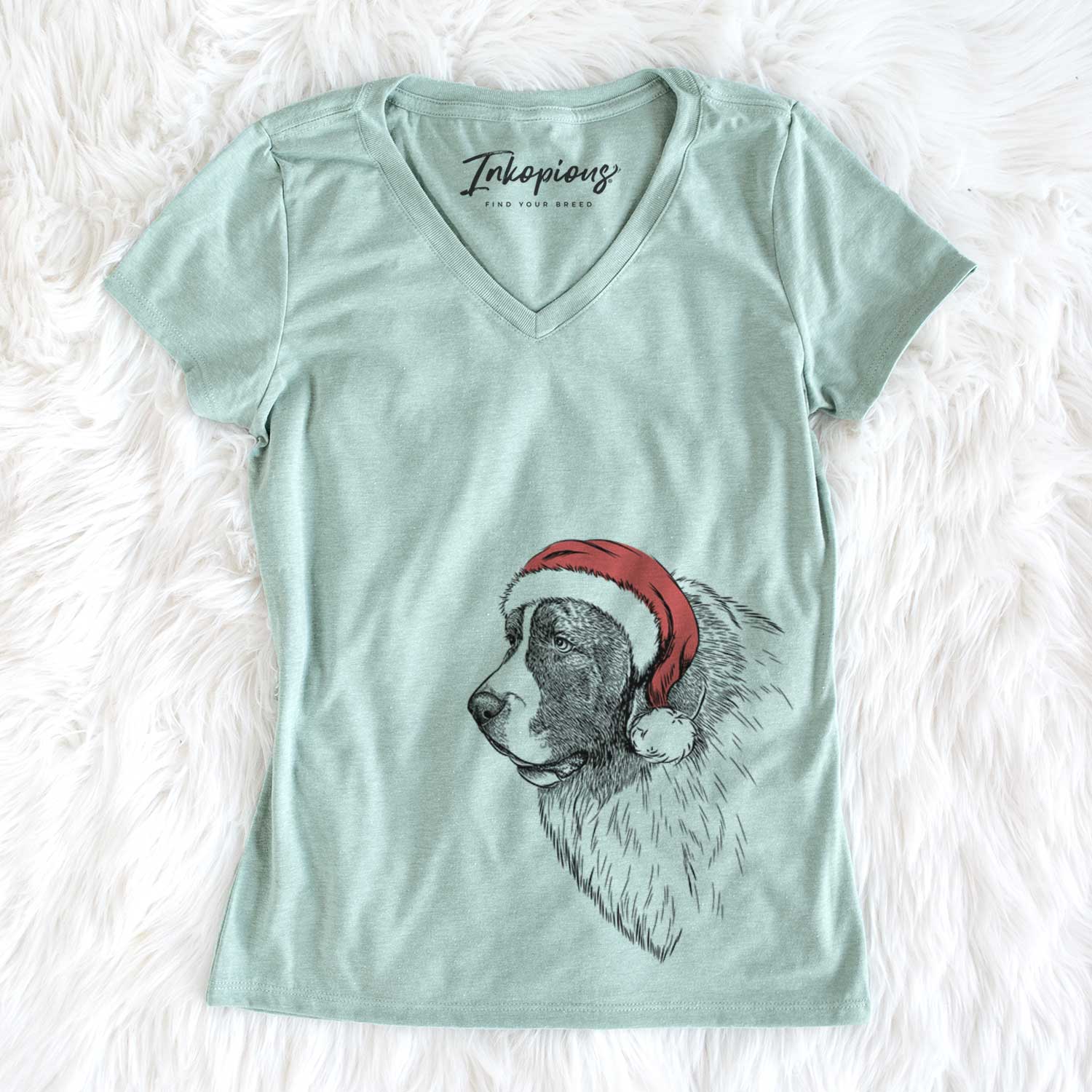 Santa Magnus the Pyrenean Mastiff - Women's V-neck Shirt