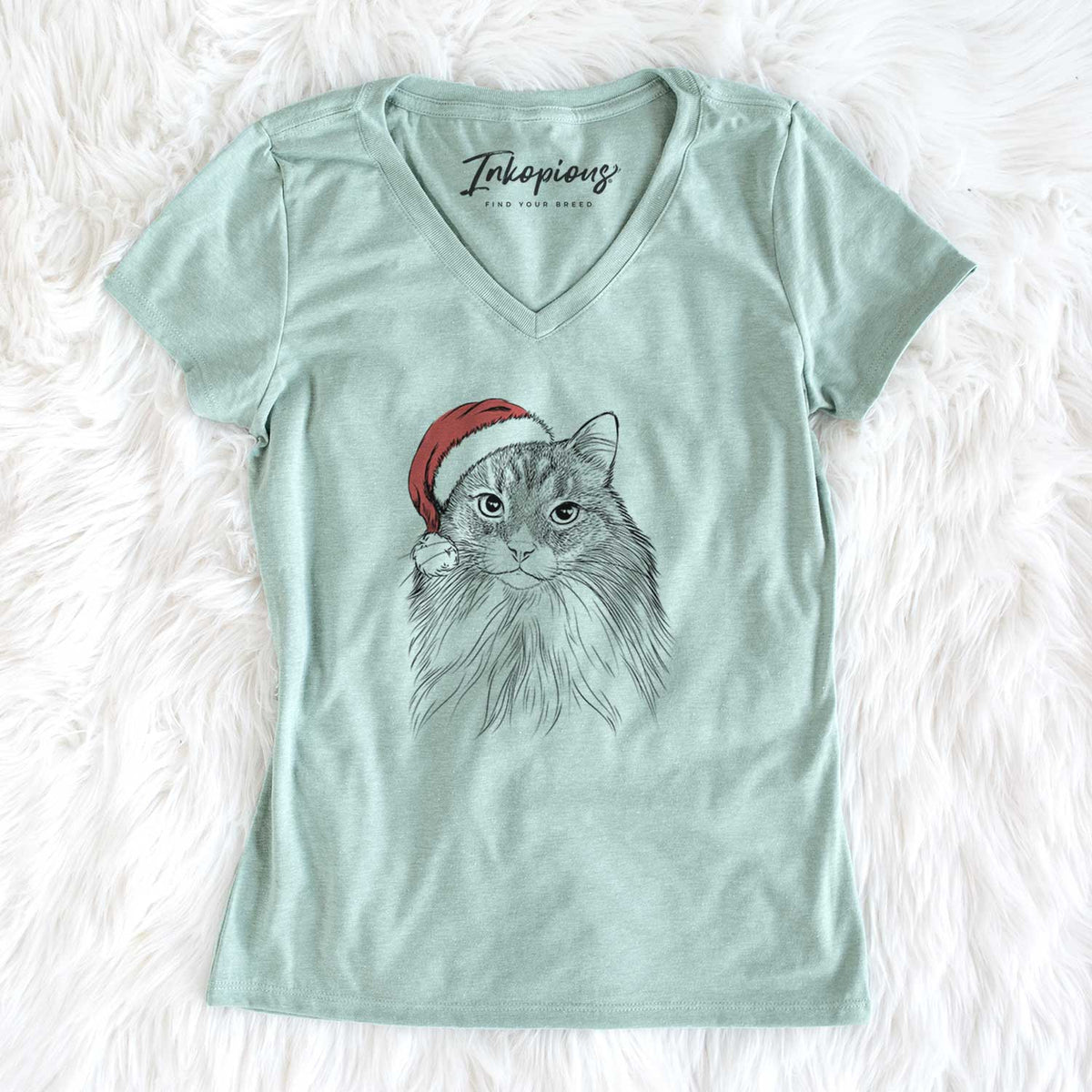 Santa Maks the Siberian Cat - Women's V-neck Shirt