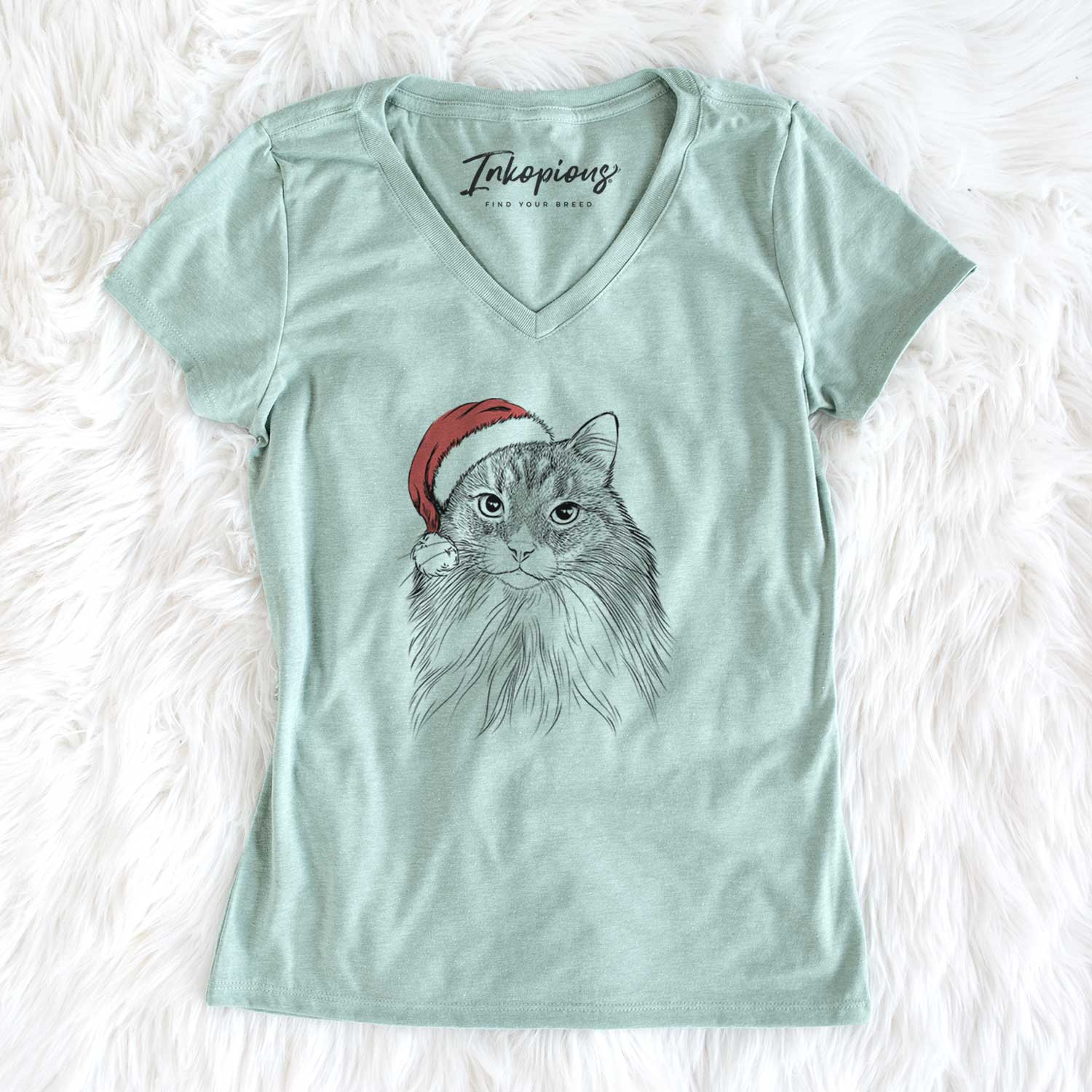 Santa Maks the Siberian Cat - Women's V-neck Shirt