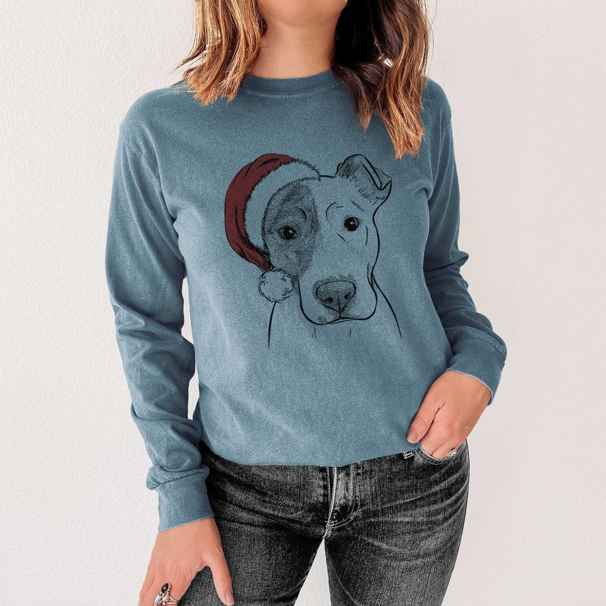 Santa Manchi the Pitbull Mix - Heavyweight 100% Cotton Long Sleeve