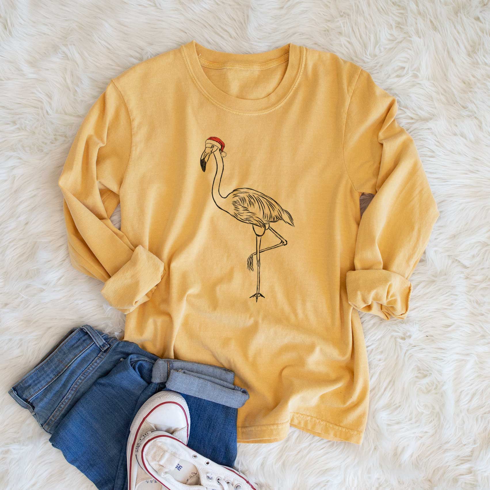 Santa Mango the Flamingo - Heavyweight 100% Cotton Long Sleeve