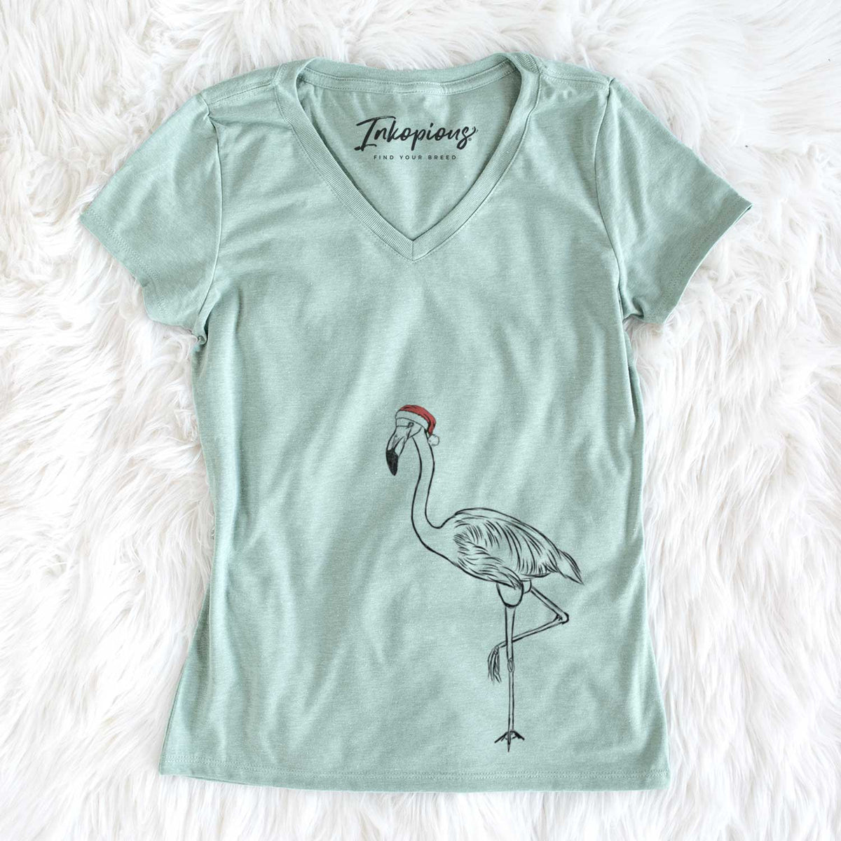 Santa Mango the Flamingo - Women&#39;s V-neck Shirt