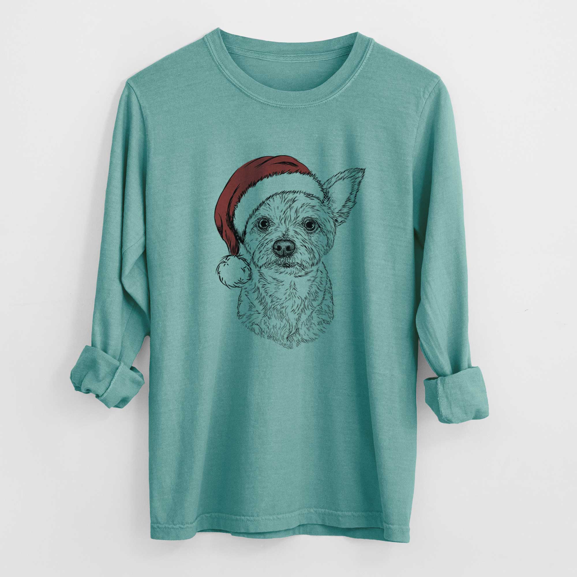 Santa Mango the Yorker Cairn Terrier Mix - Heavyweight 100% Cotton Long Sleeve