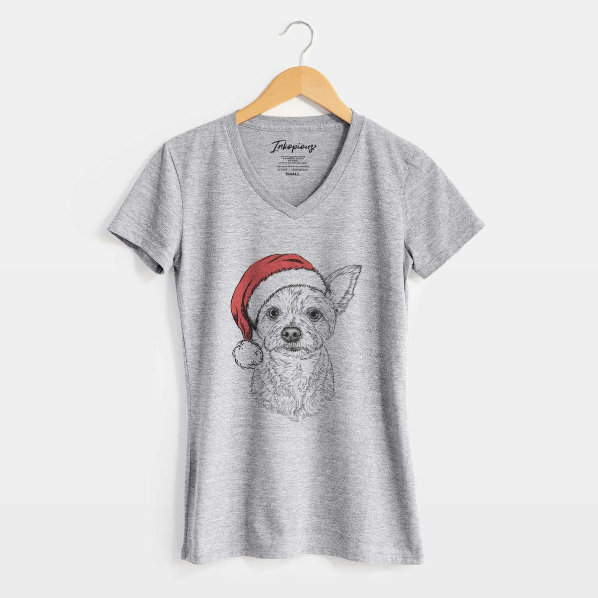 Santa Mango the Yorker Cairn Terrier Mix - Women's V-neck Shirt