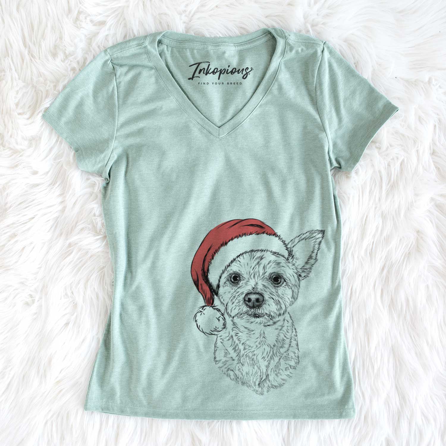 Santa Mango the Yorker Cairn Terrier Mix - Women's V-neck Shirt