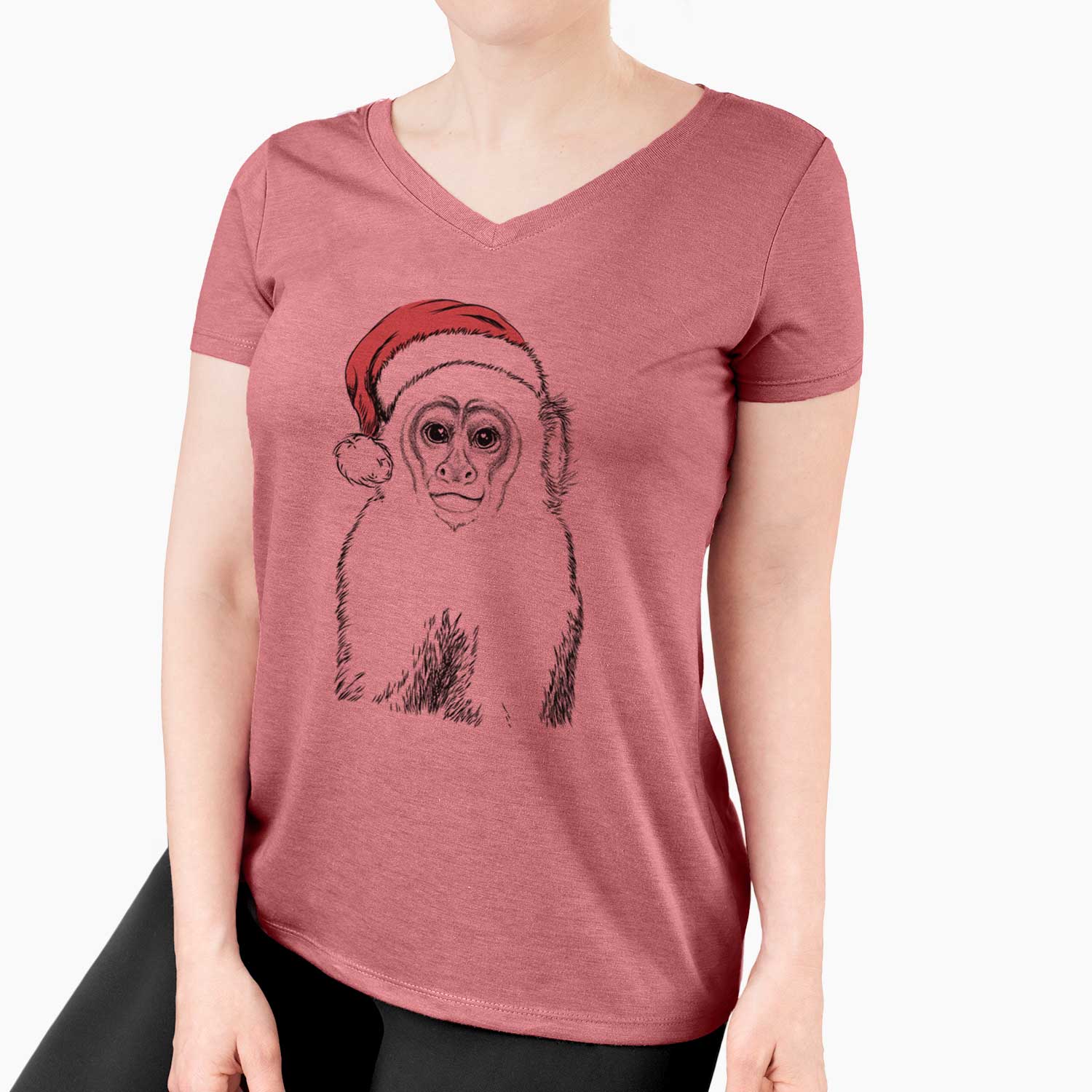 Santa Marcel the Capuchin Monkey - Women's V-neck Shirt