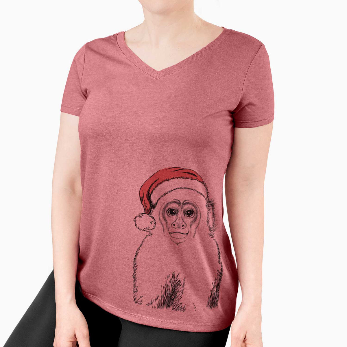 Santa Marcel the Capuchin Monkey - Women's V-neck Shirt