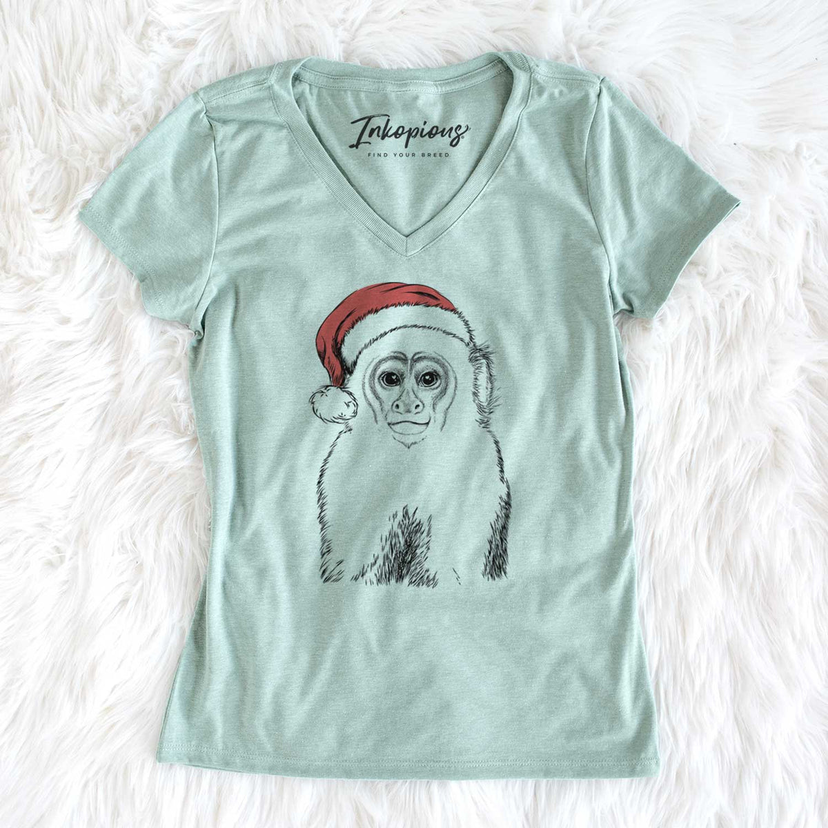 Santa Marcel the Capuchin Monkey - Women's V-neck Shirt