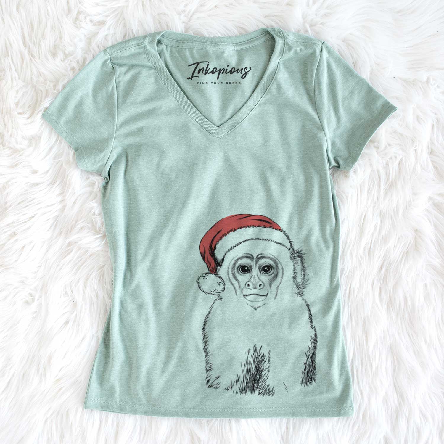 Santa Marcel the Capuchin Monkey - Women's V-neck Shirt