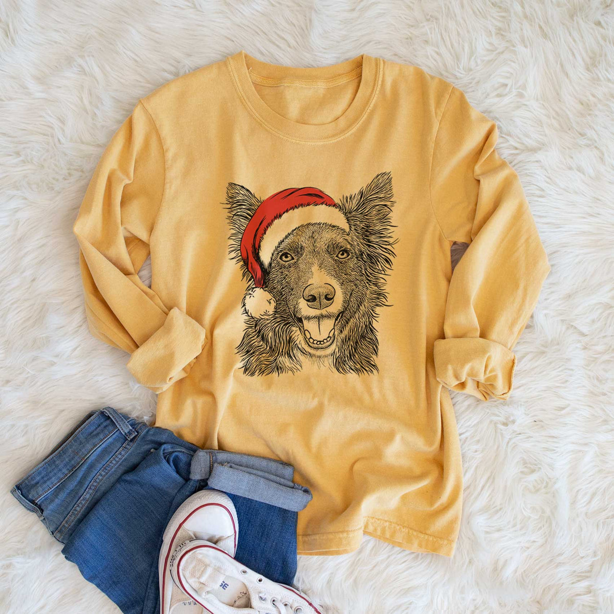 Santa Marti the Border Collie - Heavyweight 100% Cotton Long Sleeve