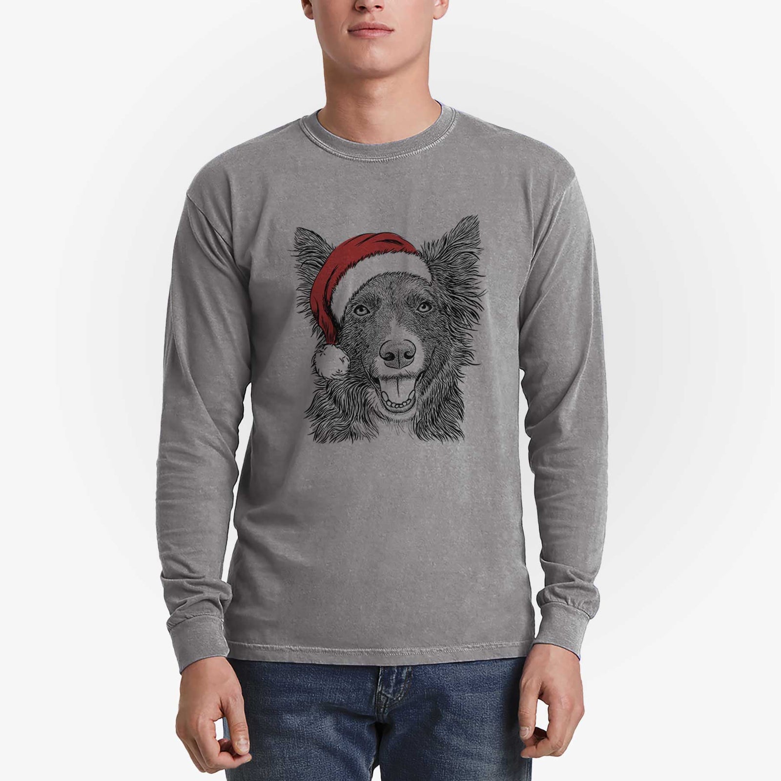 Santa Marti the Border Collie - Heavyweight 100% Cotton Long Sleeve