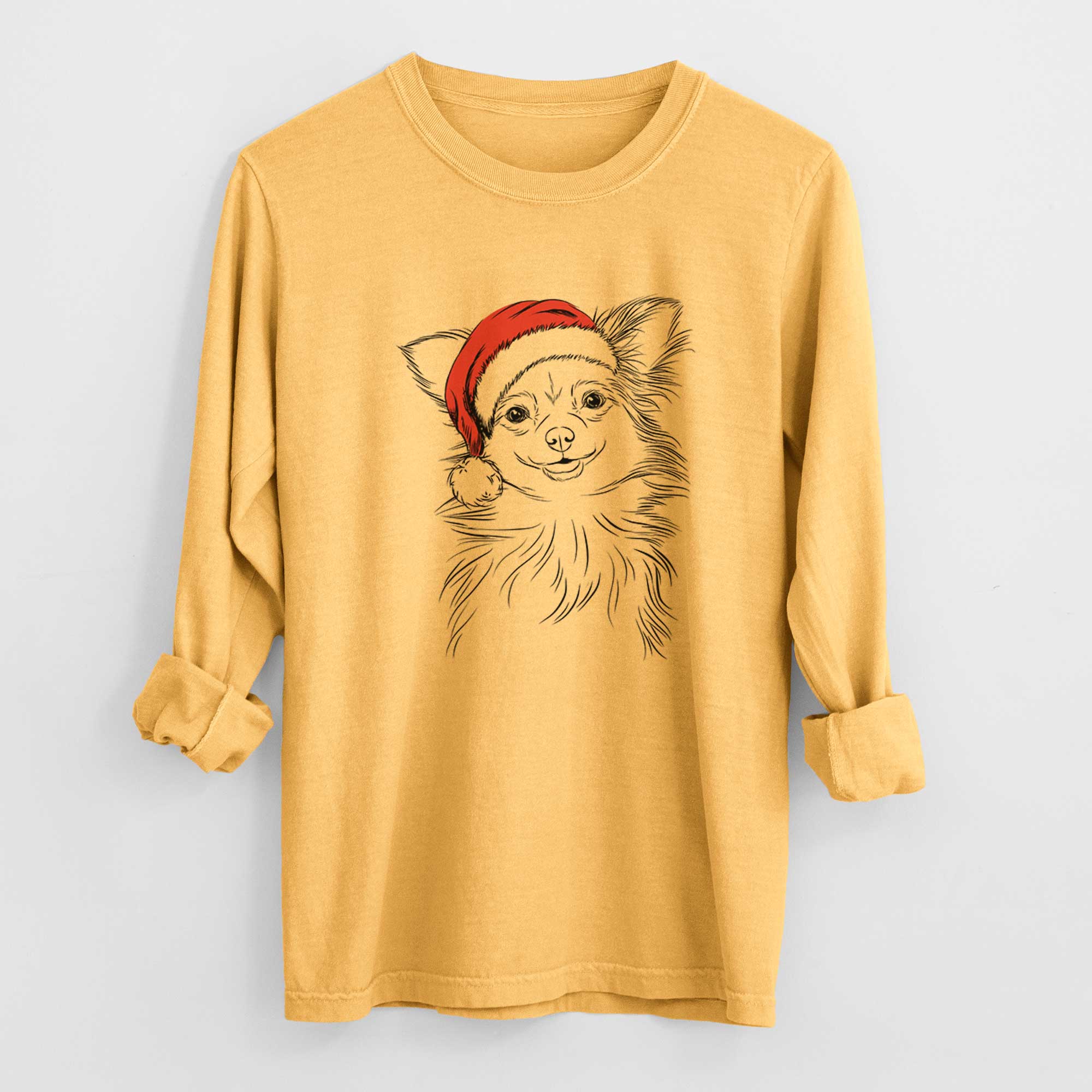 Santa Marzi the Long Haired Chihuahua - Heavyweight 100% Cotton Long Sleeve