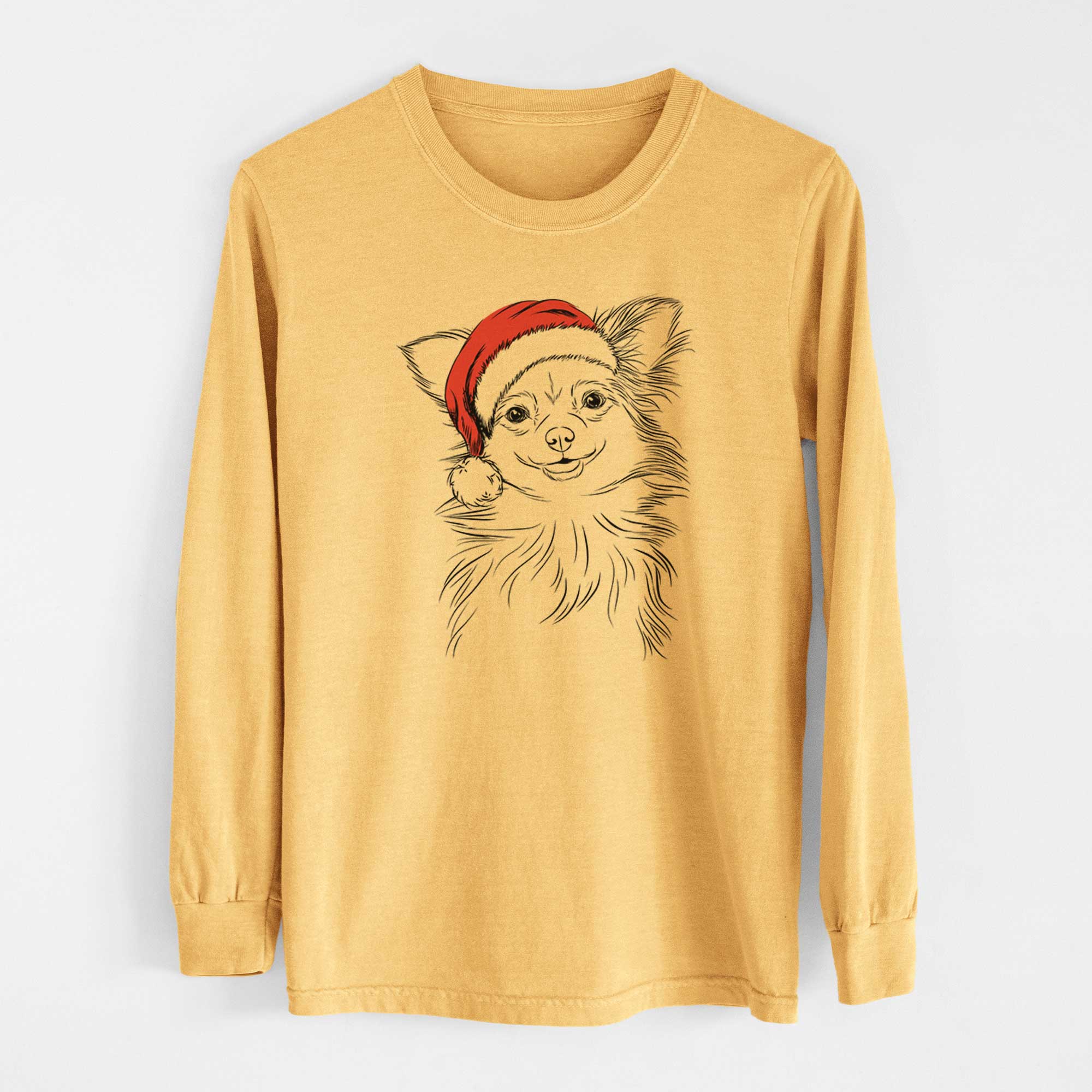 Santa Marzi the Long Haired Chihuahua - Heavyweight 100% Cotton Long Sleeve