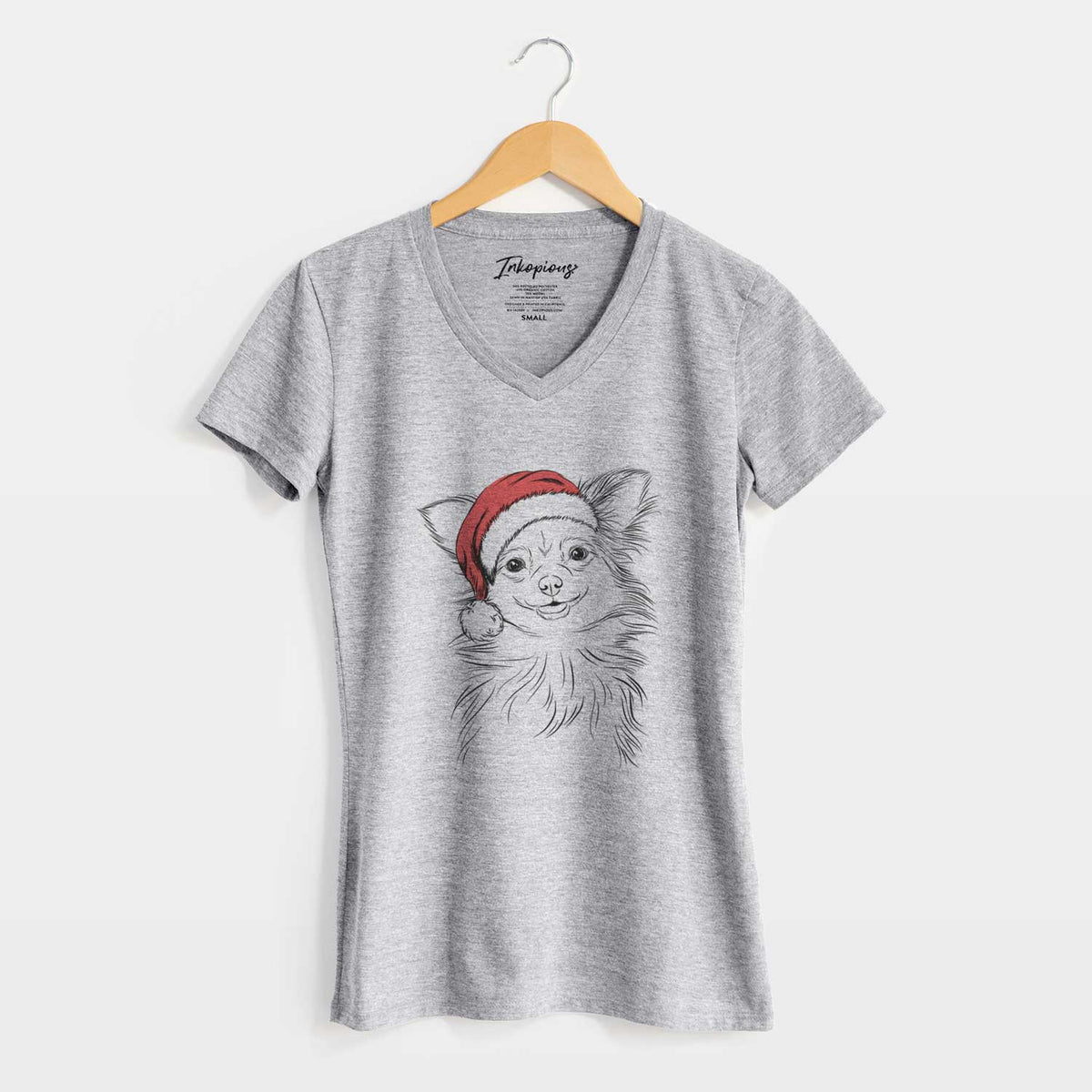 Santa Marzi the Long Haired Chihuahua - Women's V-neck Shirt